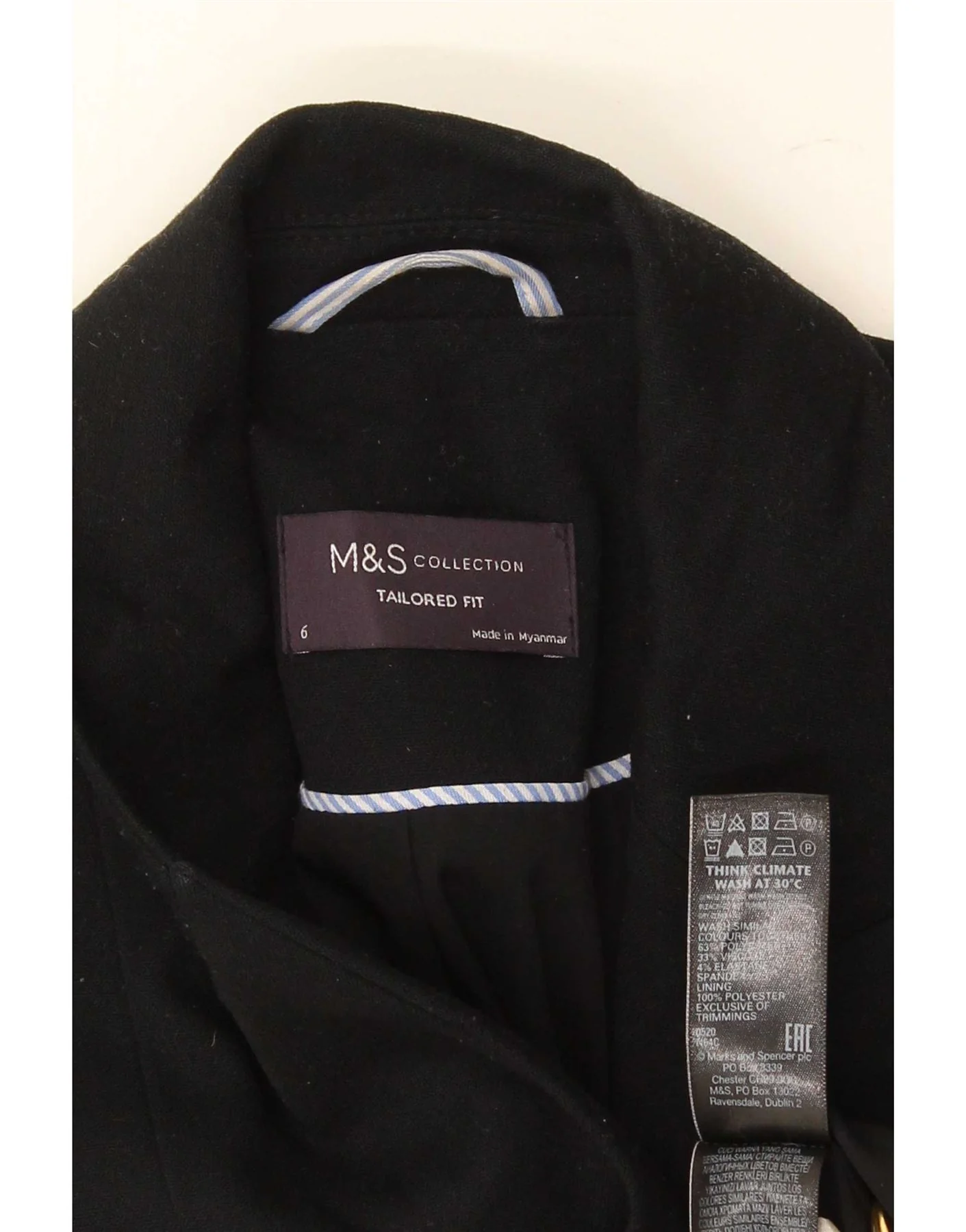 Marks & Spencer Womens Tailored Fit Blazer Jacket UK 6 XS Black - Image 3