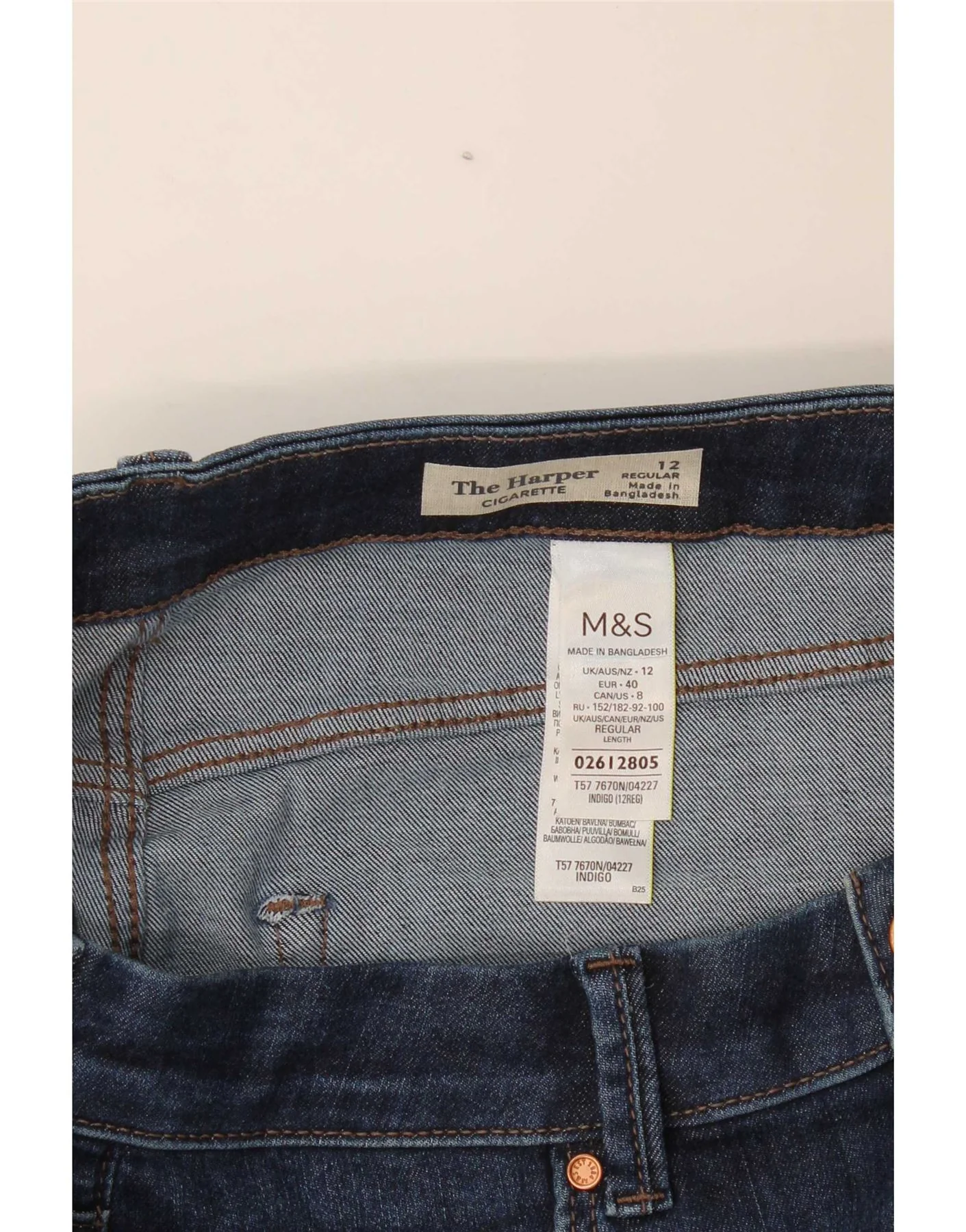 Marks & Spencer Womens The Harper Straight Jeans UK 12 Medium W30 L27 Blue - Image 3