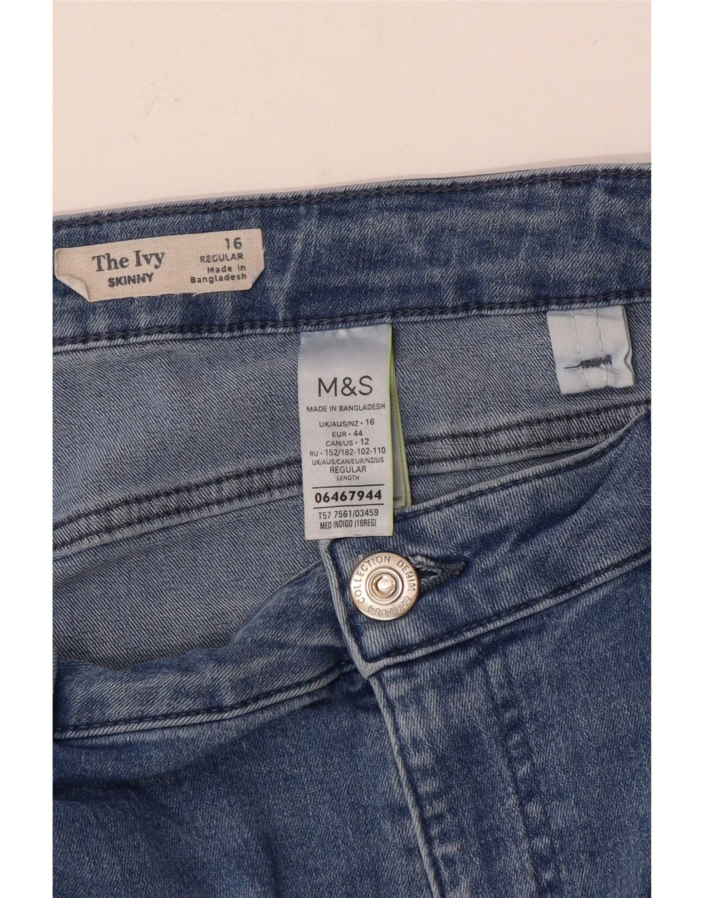 Marks & Spencer Womens The Ivy Skinny Jeans UK 16 Large W36 L29 Blue Cotton - Image 5