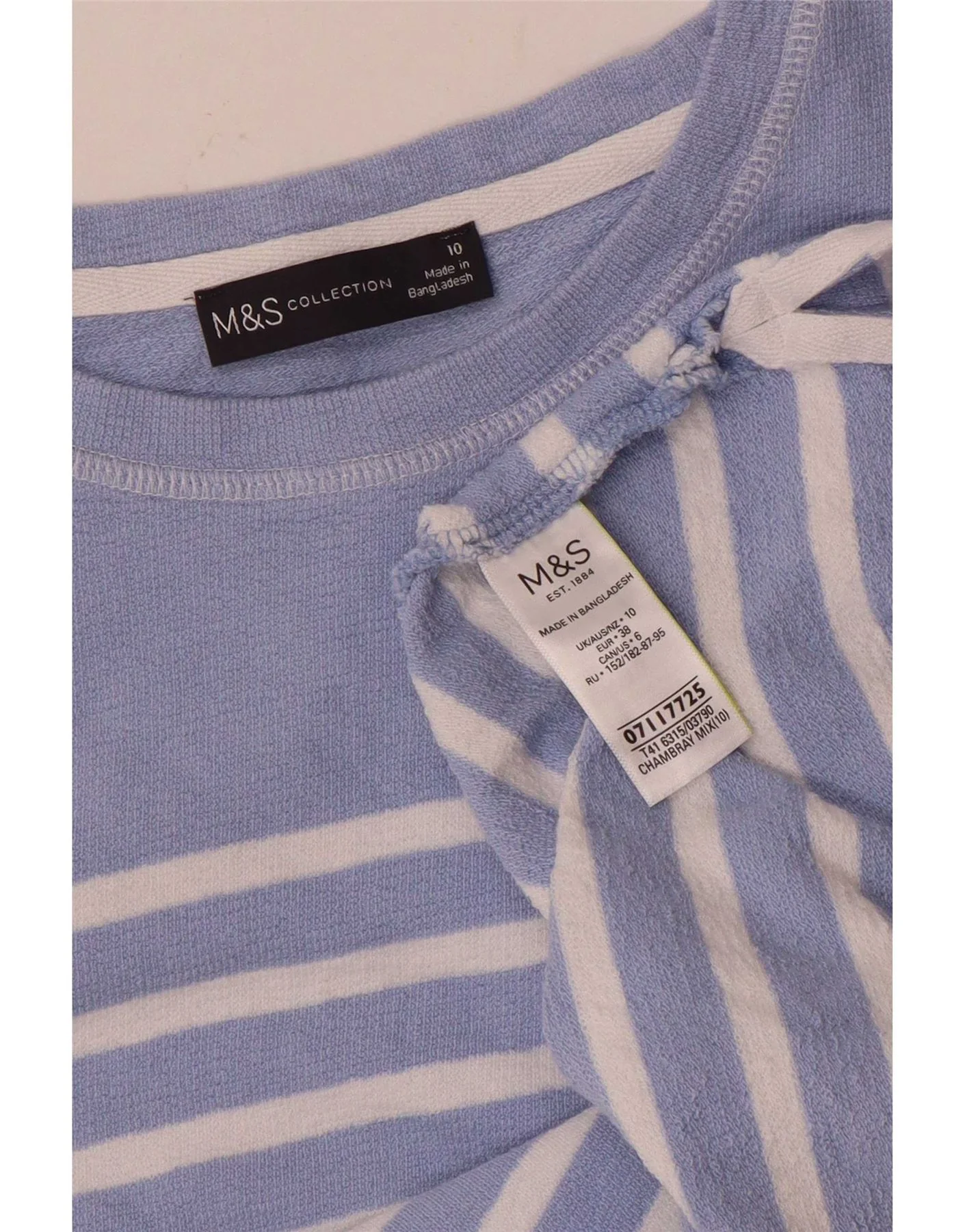 Marks & Spencer Womens Top Long Sleeve UK 10 Small Blue Striped Cotton - Image 3