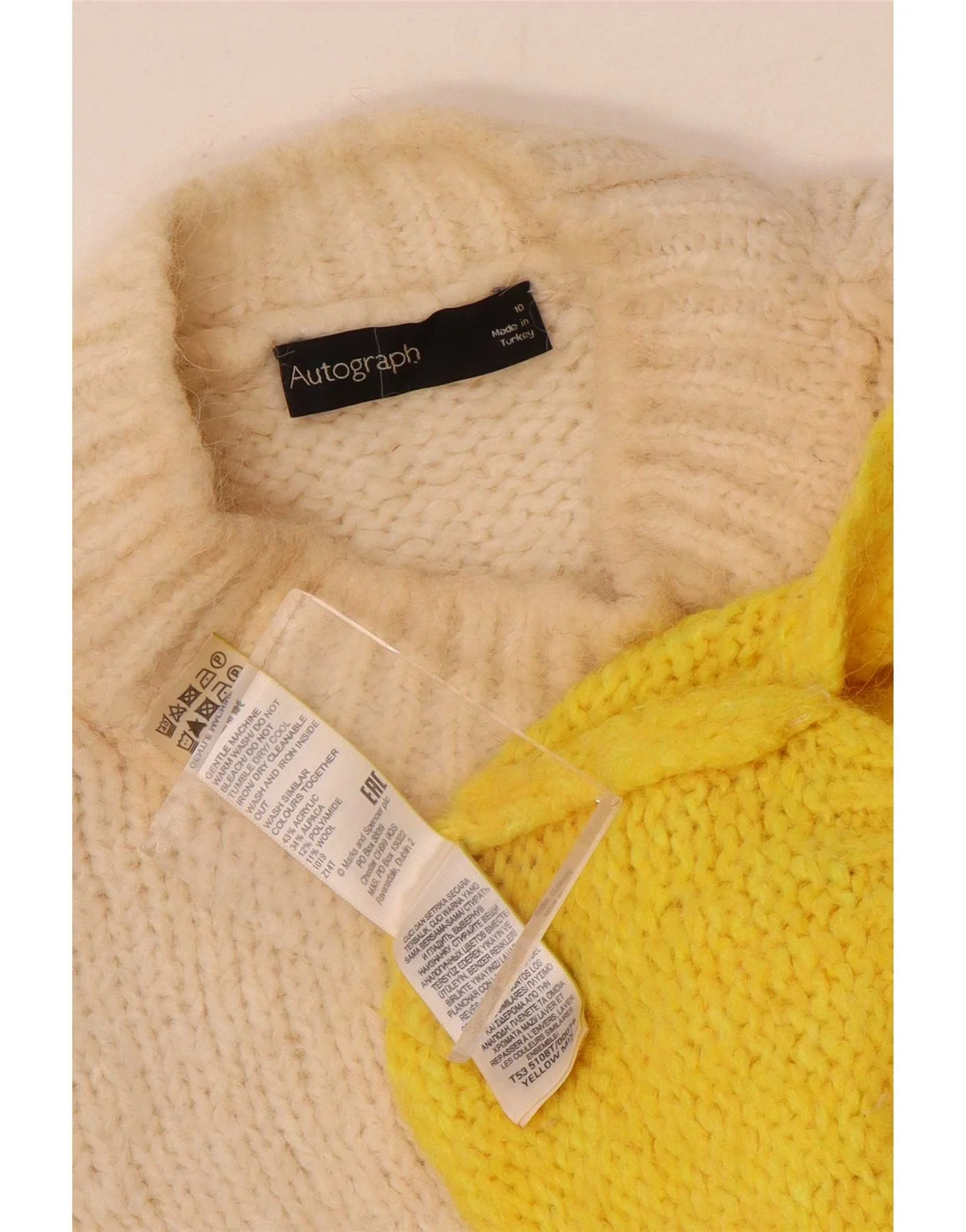 Marks & Spencer Womens Turtle Neck Jumper Sweater UK 10 Small Off White - Image 3