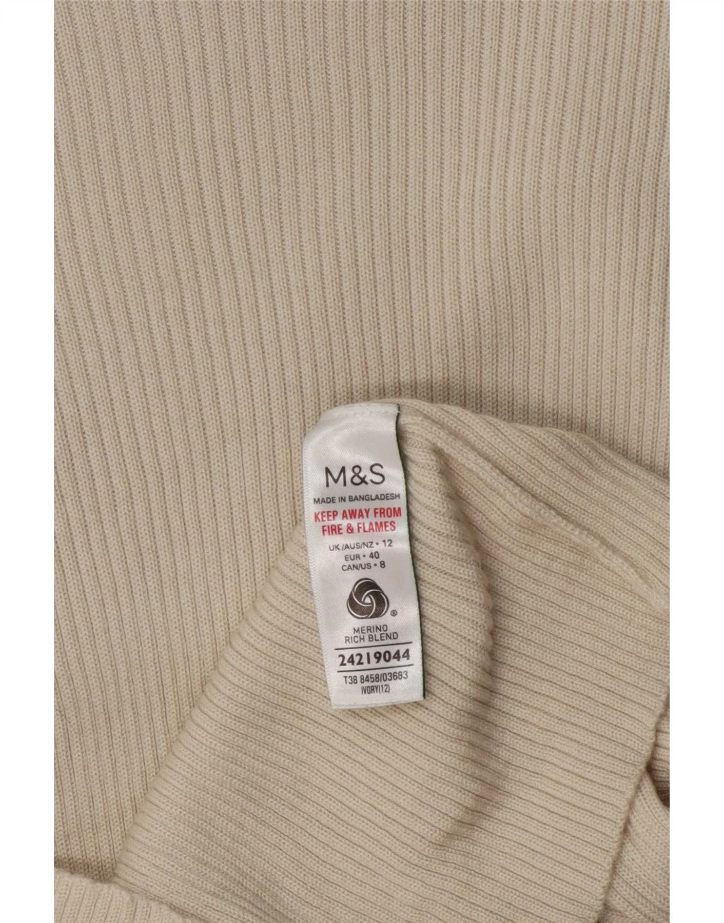 Marks & Spencer Womens Turtle Neck Jumper Sweater UK 12 Medium Beige Wool - Image 3
