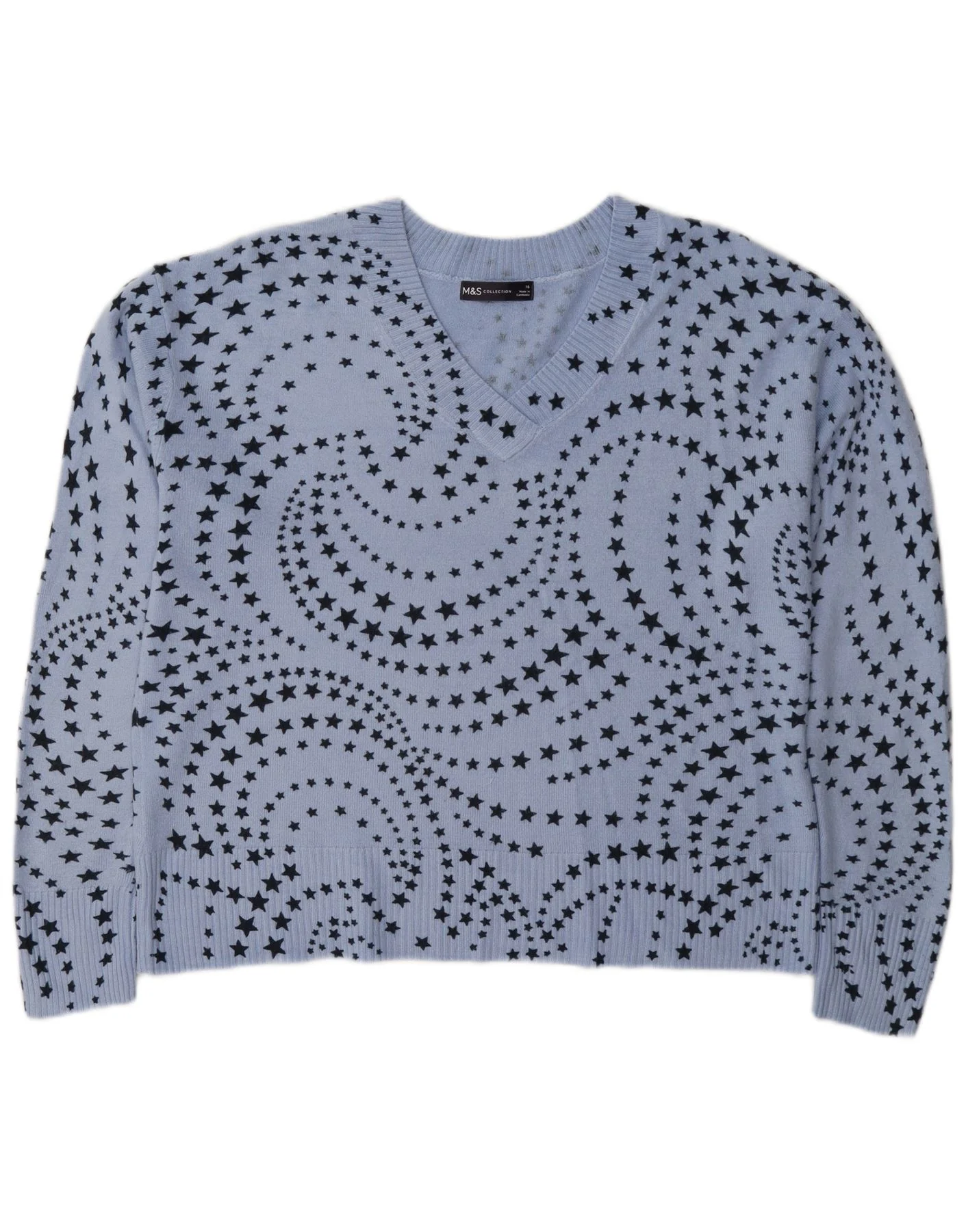 Marks & Spencer Womens V-Neck Jumper Sweater UK 16 Large Blue