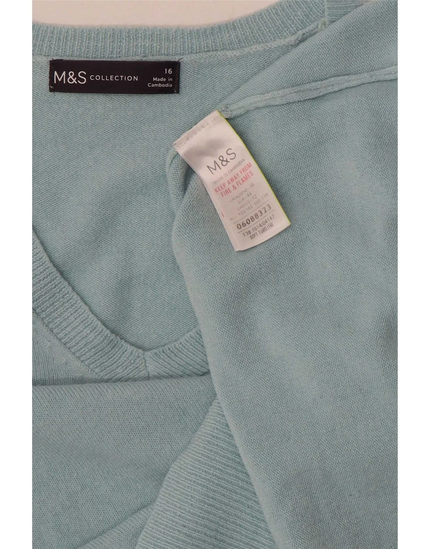 Marks & Spencer Womens V-Neck Jumper Sweater UK 16 Large Turquoise Acrylic - Image 4