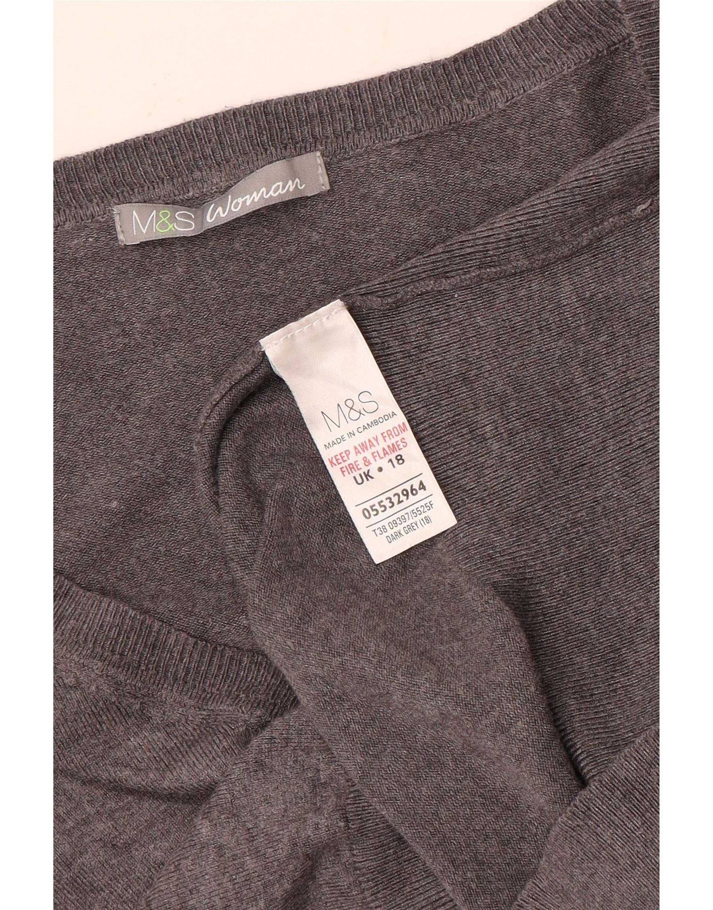 Marks & Spencer Womens V-Neck Jumper Sweater UK 18 XL Grey Viscose - Image 3