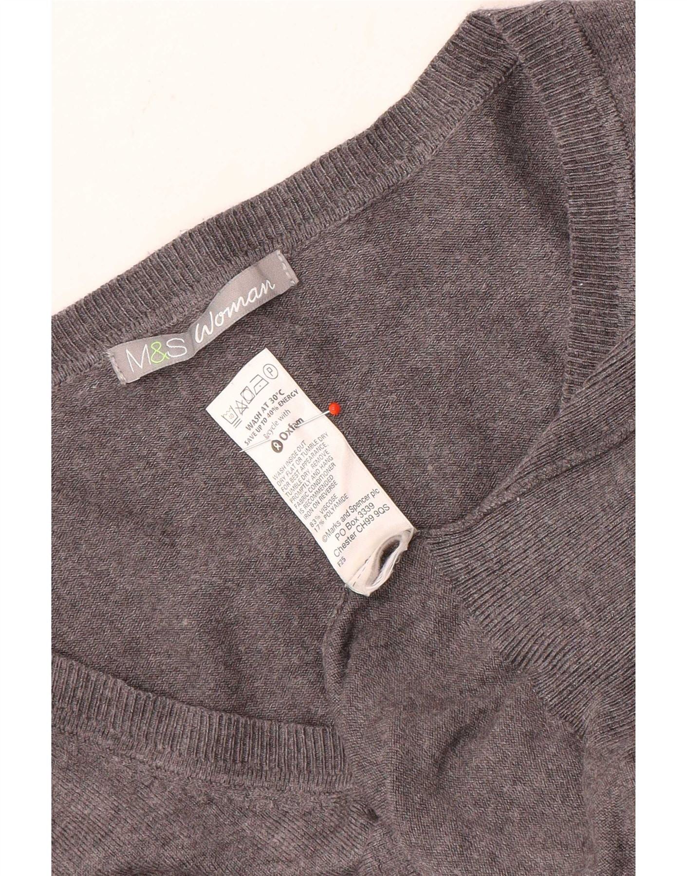 Marks & Spencer Womens V-Neck Jumper Sweater UK 18 XL Grey Viscose - Image 4