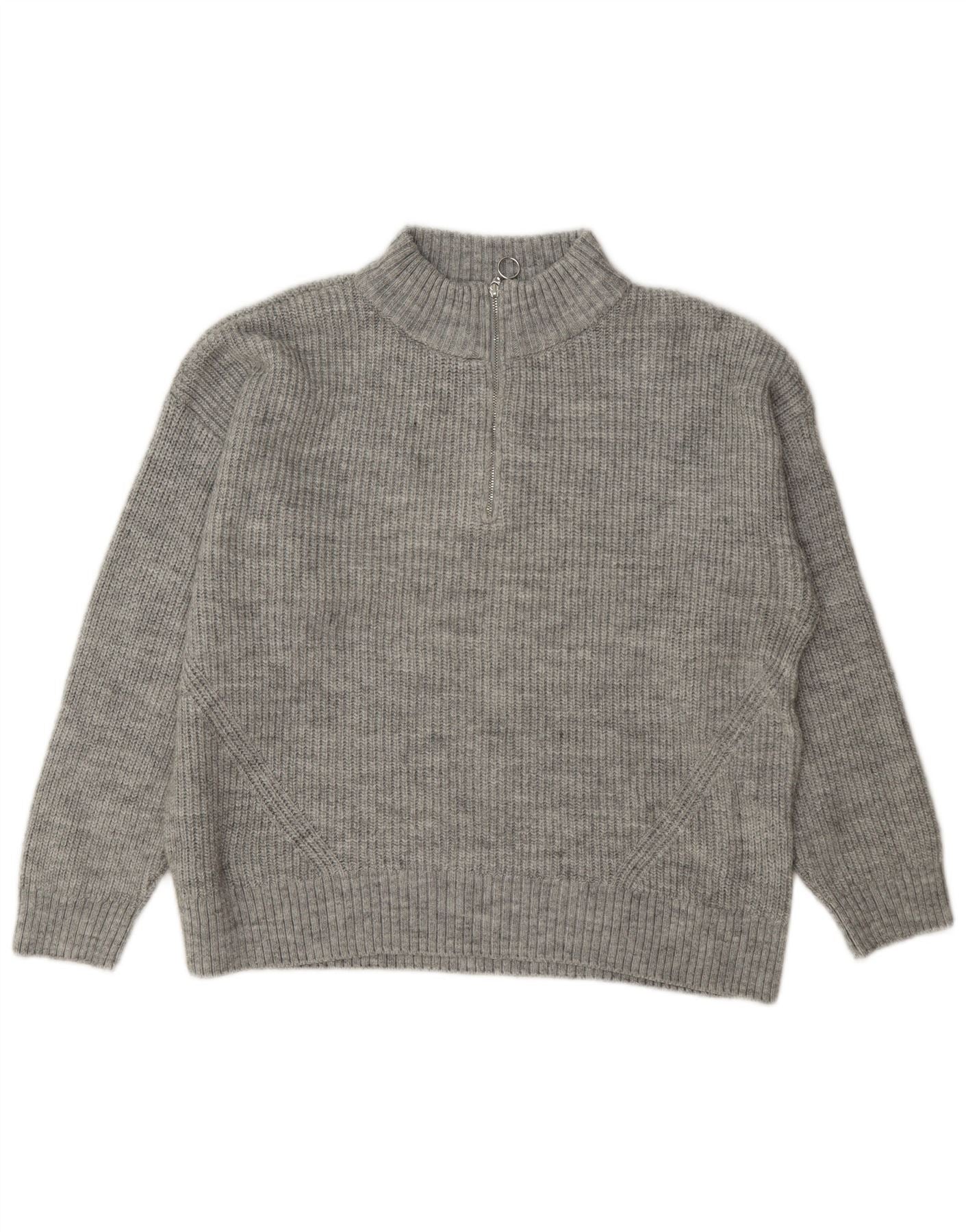 Marks & Spencer Womens Zip Neck Jumper Sweater UK 14 Large Grey Flecked