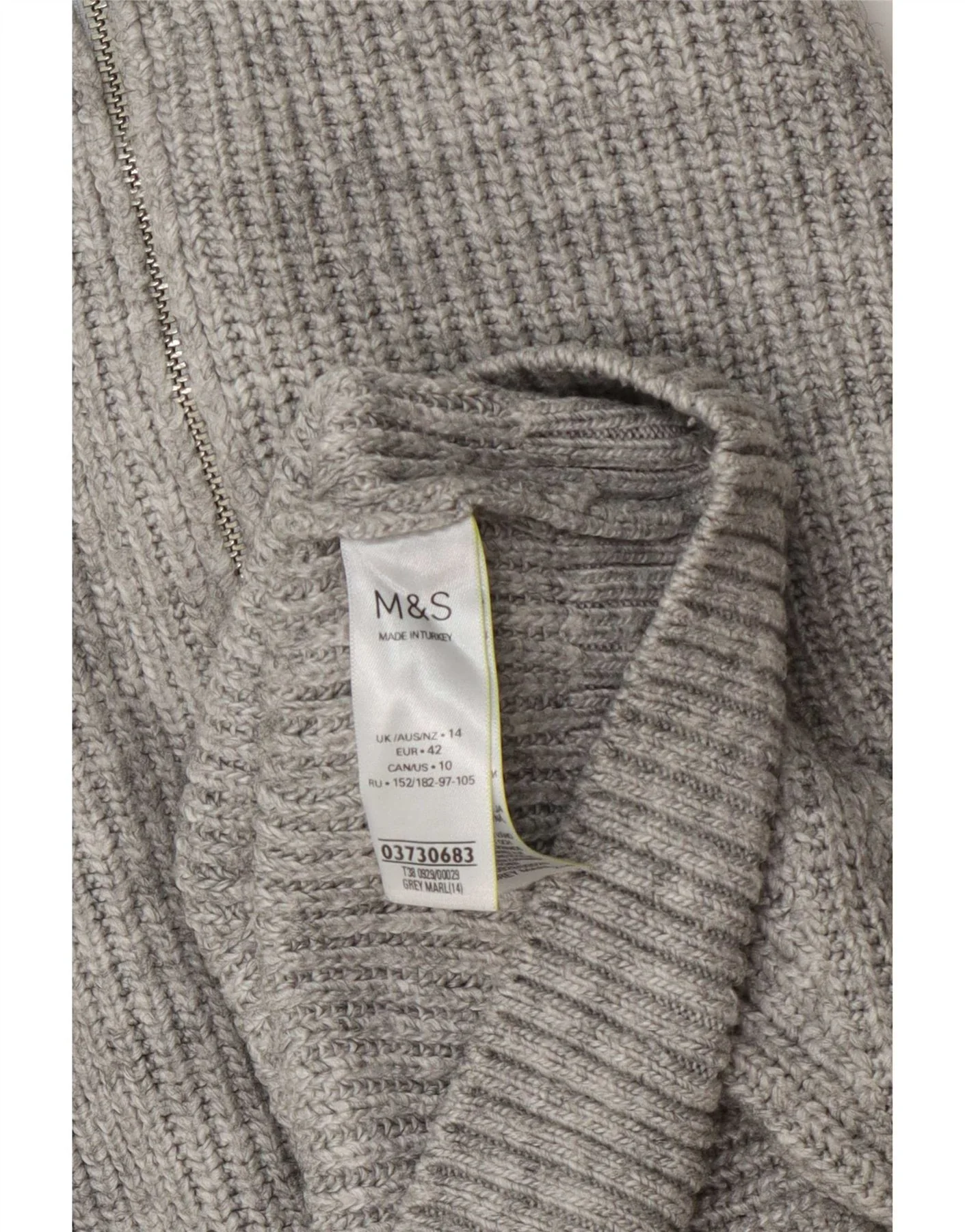 Marks & Spencer Womens Zip Neck Jumper Sweater UK 14 Large Grey Flecked - Image 3