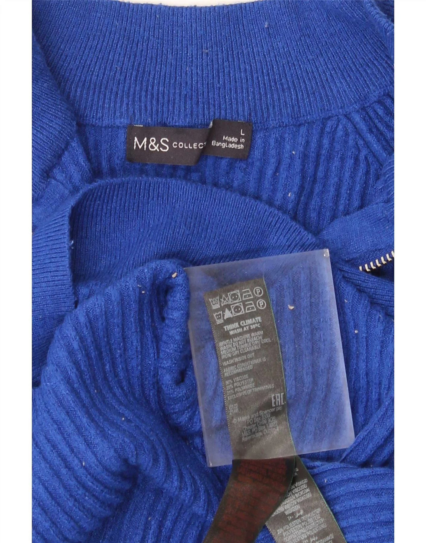 Marks & Spencer Womens Zip Neck Jumper Sweater UK 16 Large Blue Viscose - Image 3