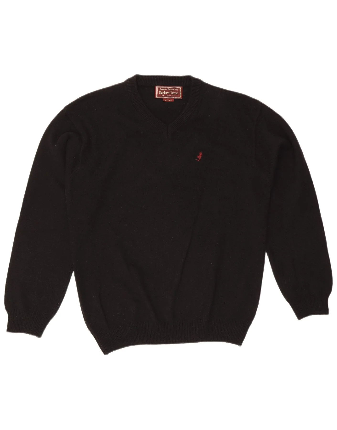 Marlboro Classics Mens V-Neck Jumper Sweater Medium Black Wool