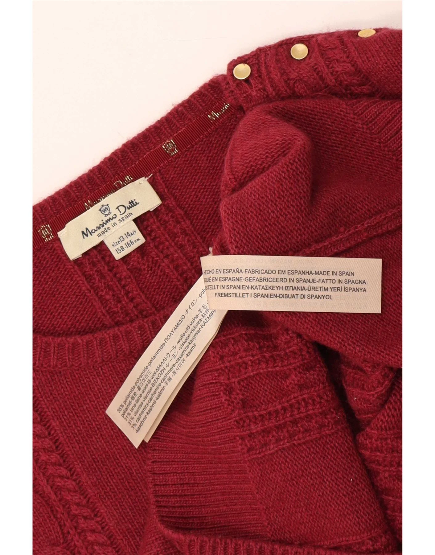 Massimo Dutti Girls Boat Neck Jumper Sweater 13-14 Years Burgundy Polyamide - Image 3