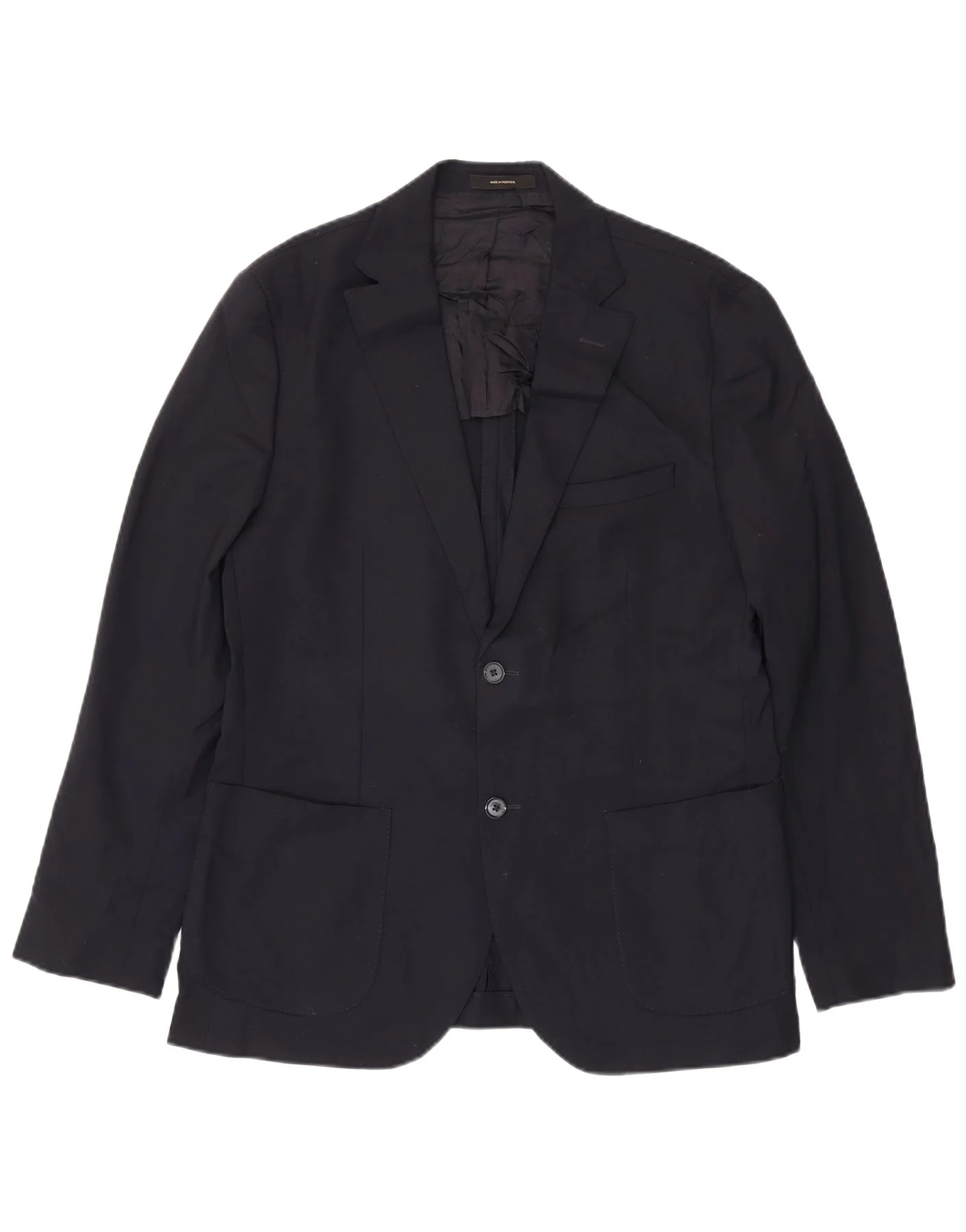 Massimo Dutti Mens 2 Button Blazer Jacket EU 52 Large Navy Blue Wool
