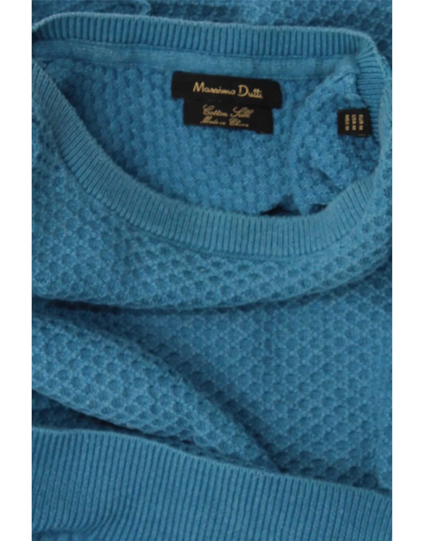 Massimo Dutti Mens Boat Neck Jumper Sweater Medium Blue Cotton - Image 3