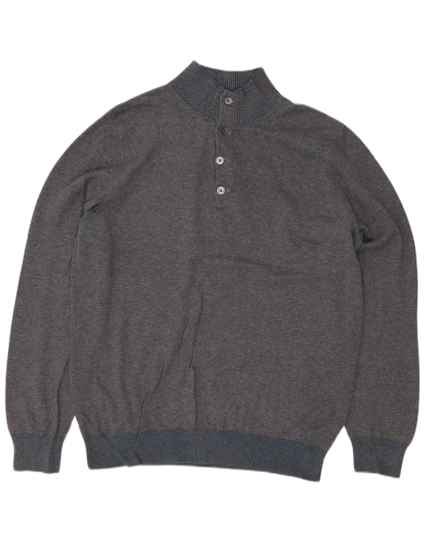 Massimo Dutti Mens Button Neck Jumper Sweater Large Grey Cotton