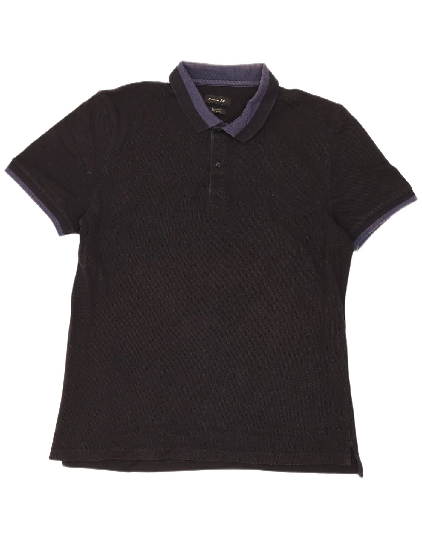 Massimo Dutti Mens Casual Fit Polo Shirt XL Black Colourblock