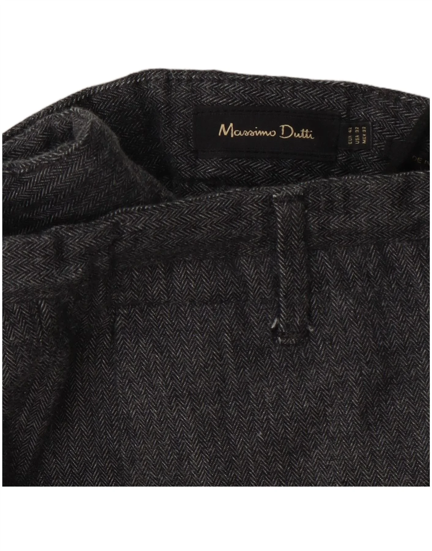 Massimo Dutti Mens Chino Trousers EU 42 Large W32 L28 Grey Herringbone - Image 3