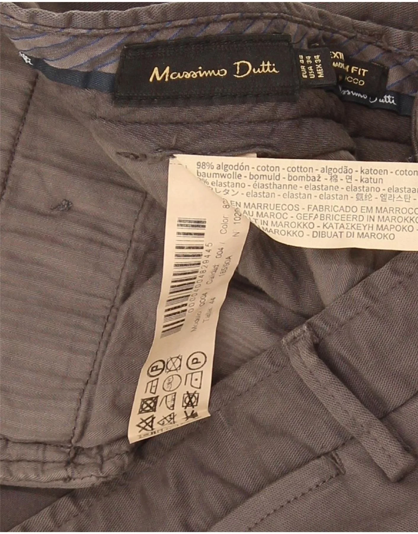 Massimo Dutti Mens Modern Fit Chino Trousers EU 44 Large W34 L29 Grey - Image 3