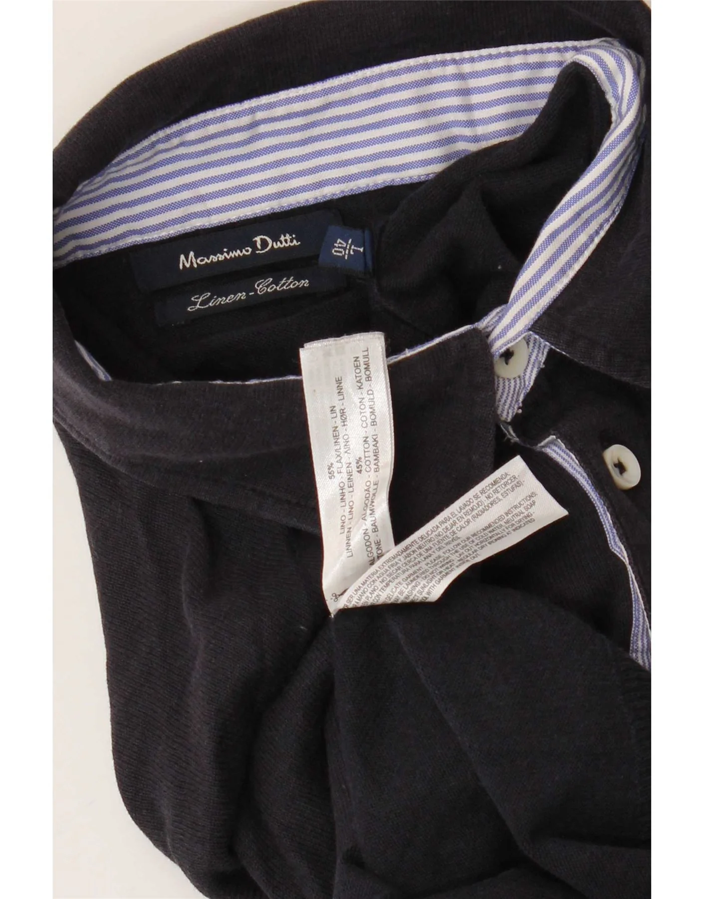 Massimo Dutti Mens Polo Neck Jumper Sweater Large Navy Blue Linen - Image 3