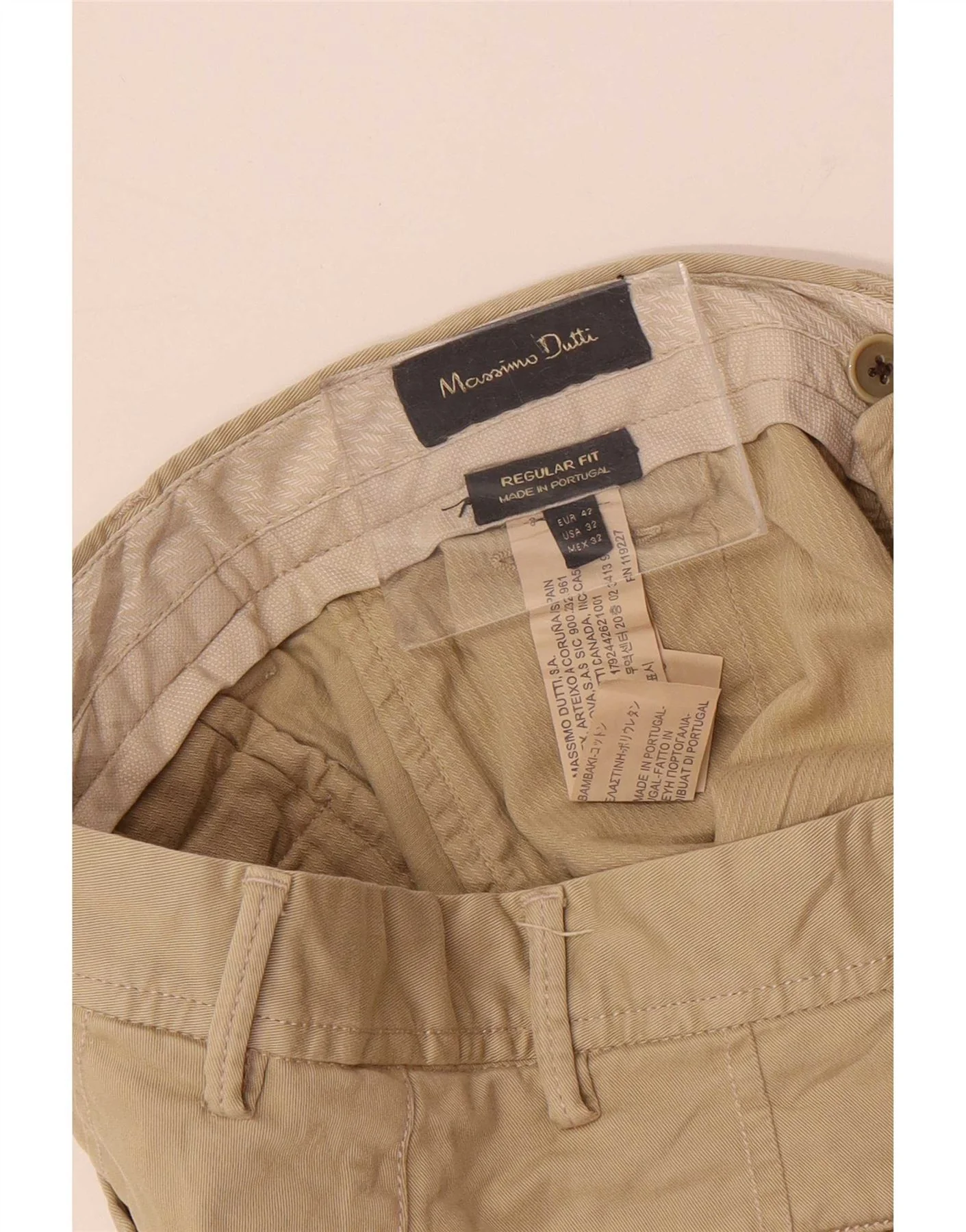 Massimo Dutti Mens Regular Fit Chino Trousers EU 42 Large W32 L33 Beige - Image 4