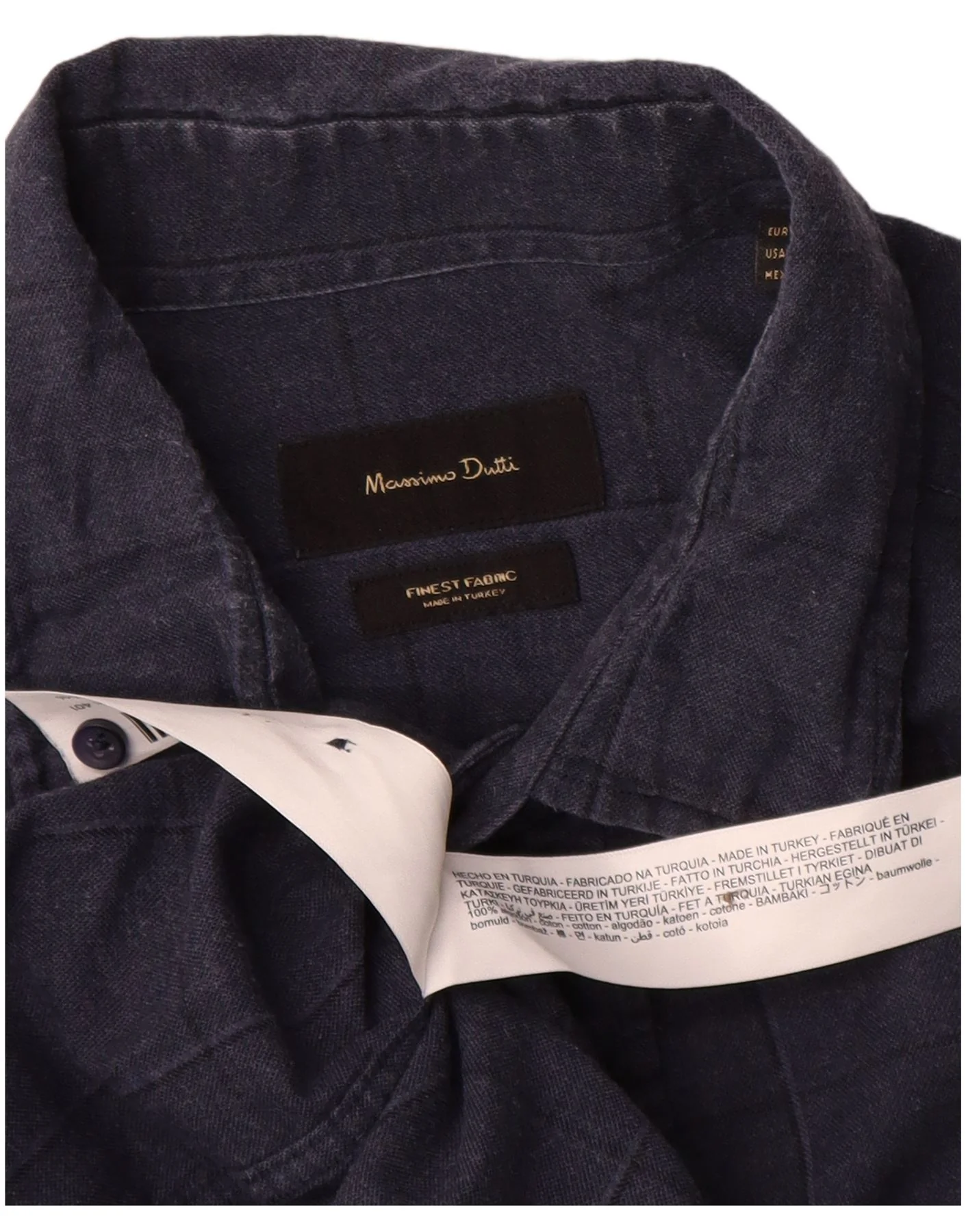 Massimo Dutti Mens Shirt Large Navy Blue Check Cotton - Image 3