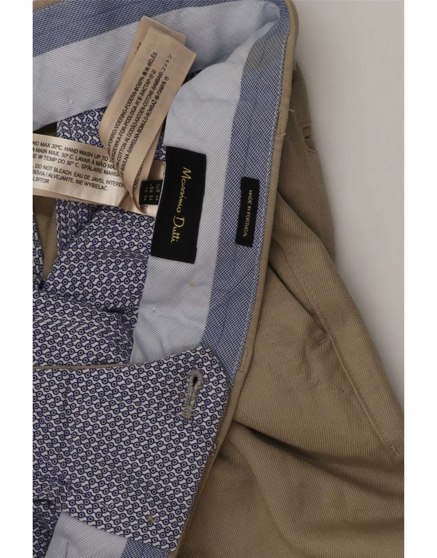 Massimo Dutti Mens Slim Chino Trousers EU 42 Large W34 L34 Beige Cotton - Image 3