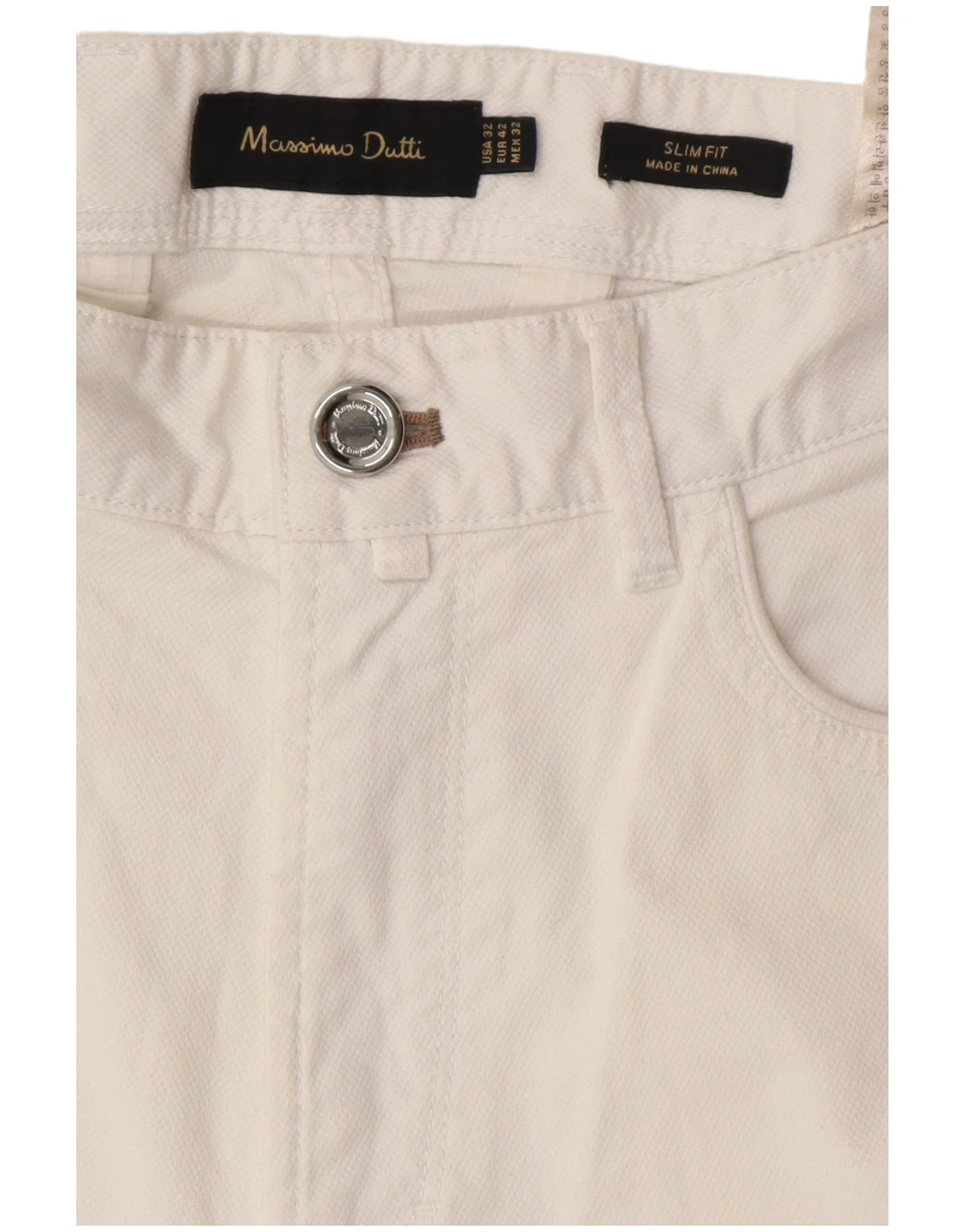 Massimo Dutti Mens Slim Fit Casual Trousers W32 L34 White Cotton - Image 6