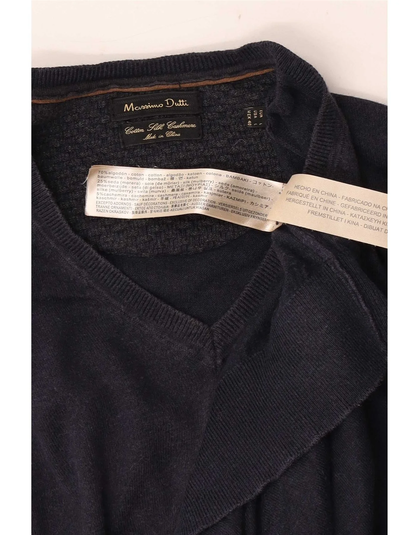 Massimo Dutti Mens V-Neck Jumper Sweater Large Navy Blue Cotton - Image 3