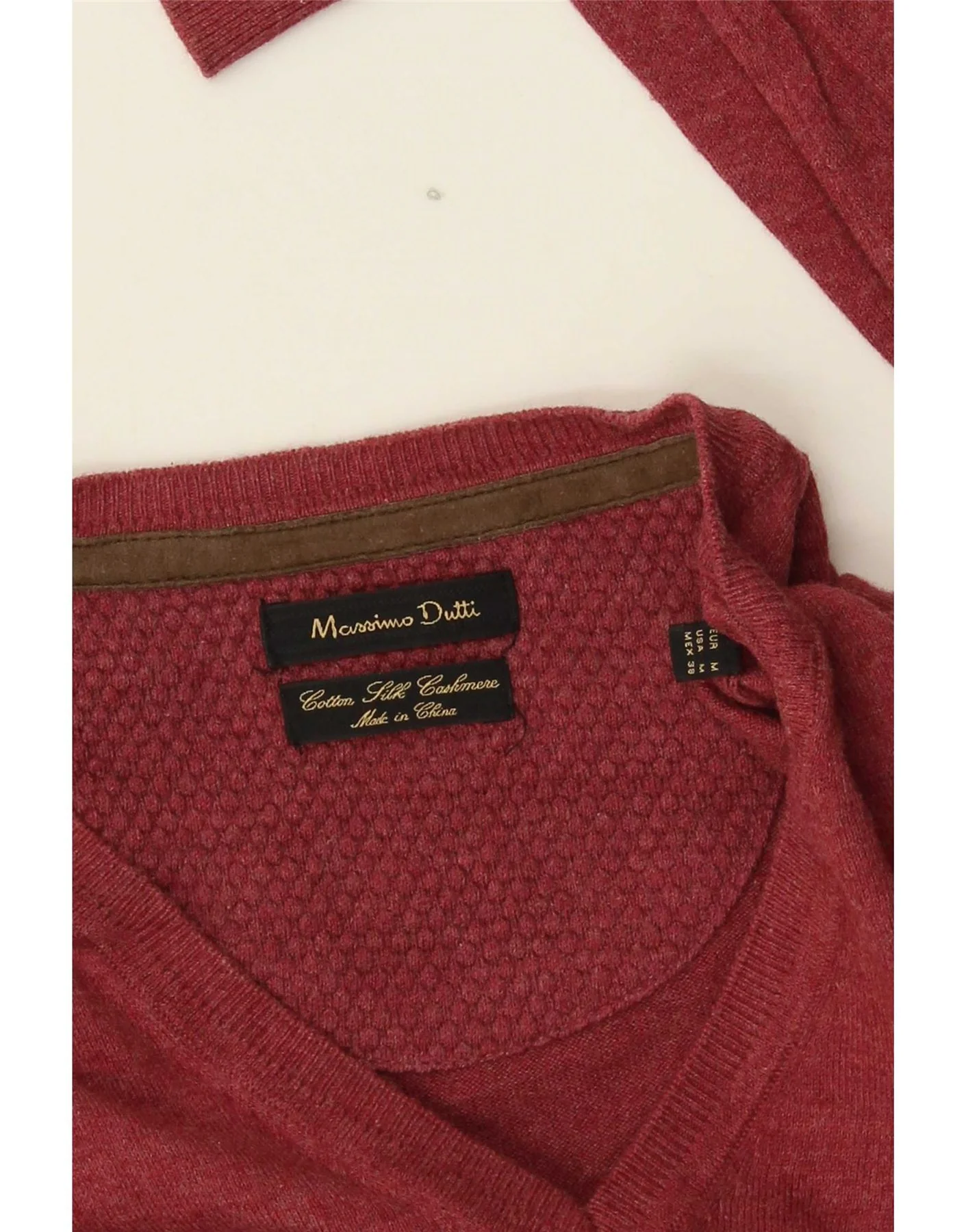 Massimo Dutti Mens V-Neck Jumper Sweater Medium Burgundy Cotton - Image 3