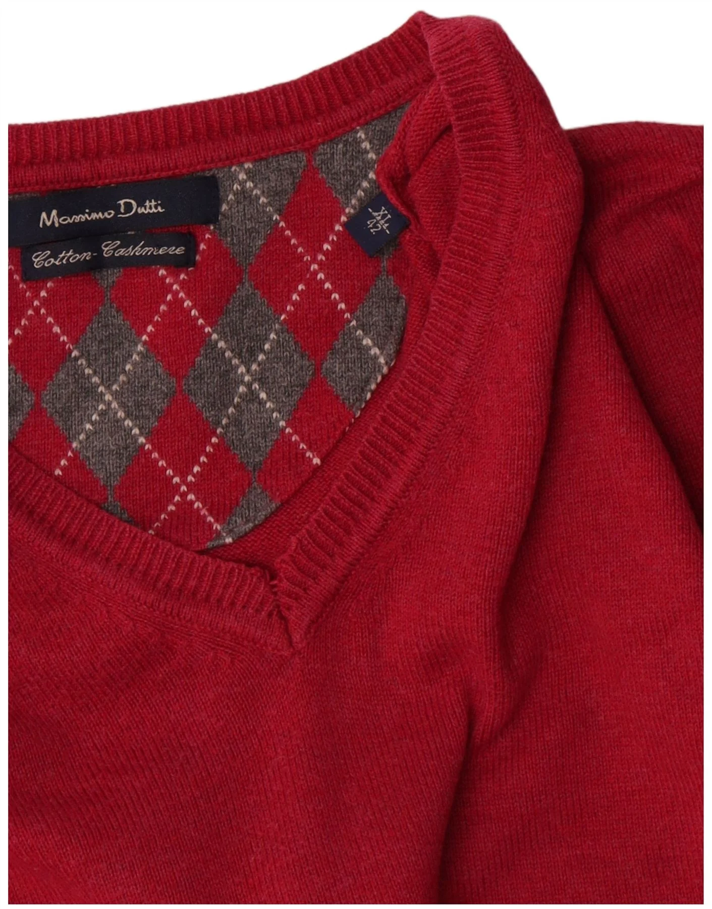 Massimo Dutti Mens V-Neck Jumper Sweater XL Red Cotton - Image 3