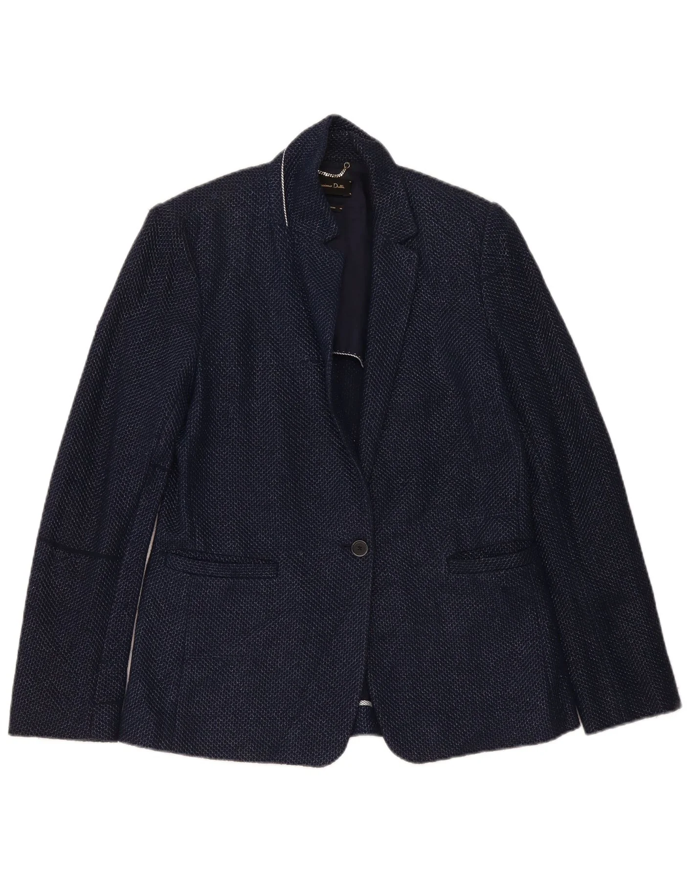 Massimo Dutti Womens 1 Button Blazer Jacket EU 40 Medium Navy Blue Cotton
