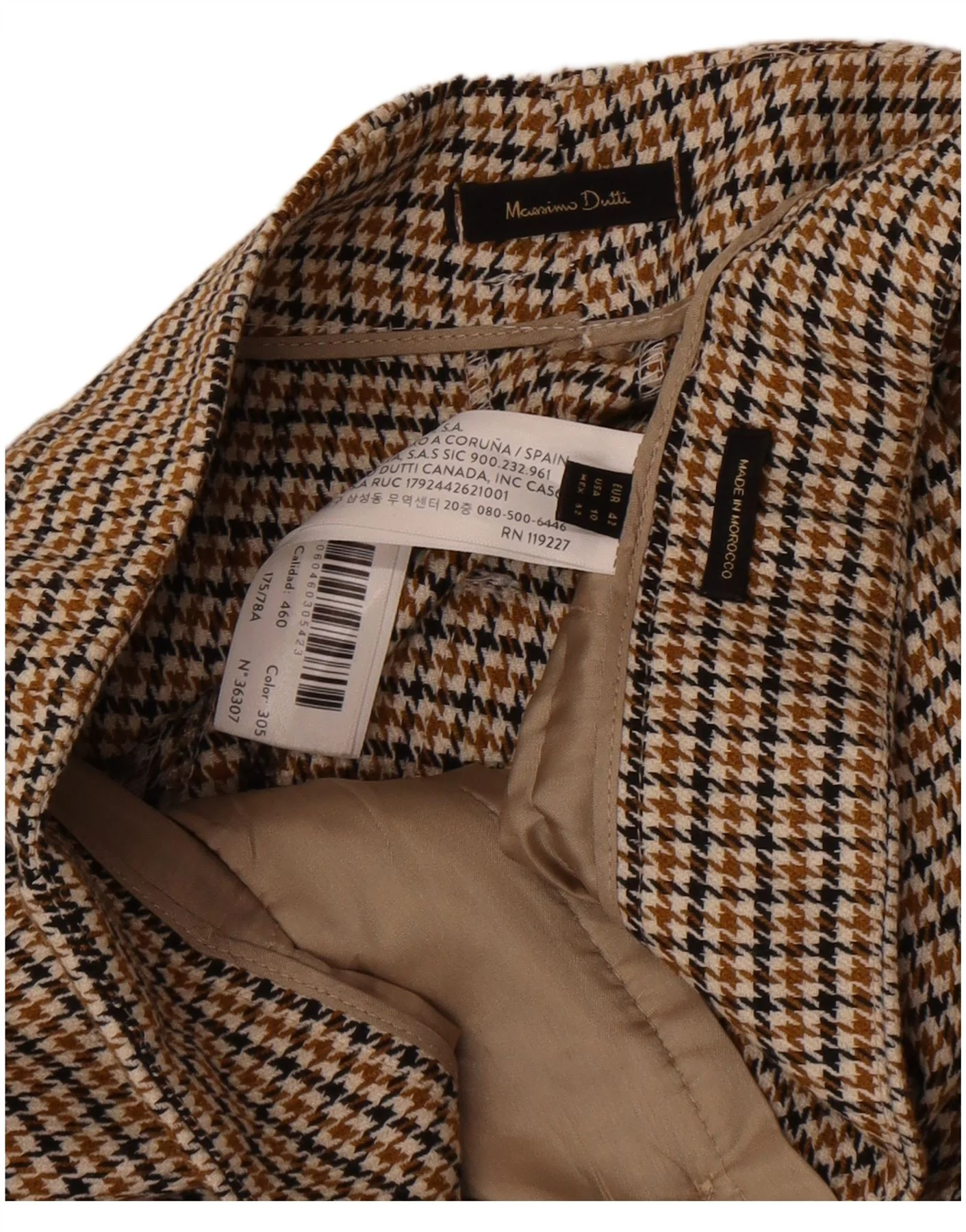 Massimo Dutti Womens Chino Trousers EU 42 Large W32 L32 Brown Houndstooth - Image 5