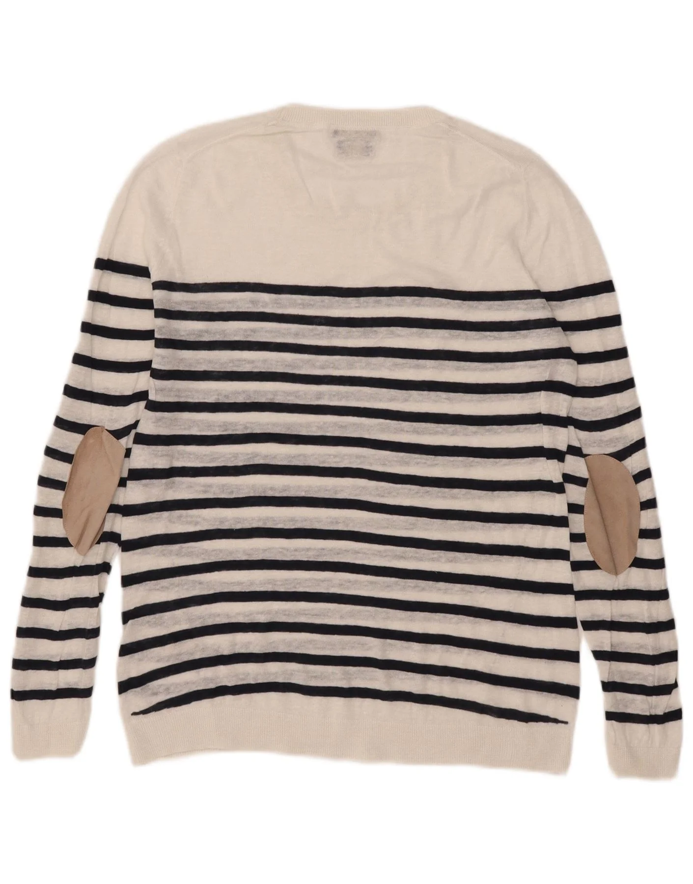 Massimo Dutti Womens Crew Neck Jumper Sweater UK 16 Large White Striped - Image 2