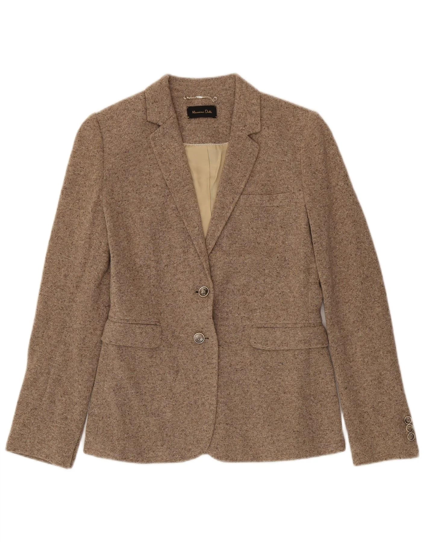 Massimo Dutti Womens Knit 2 Button Blazer Jacket EU 40 Medium Beige Flecked