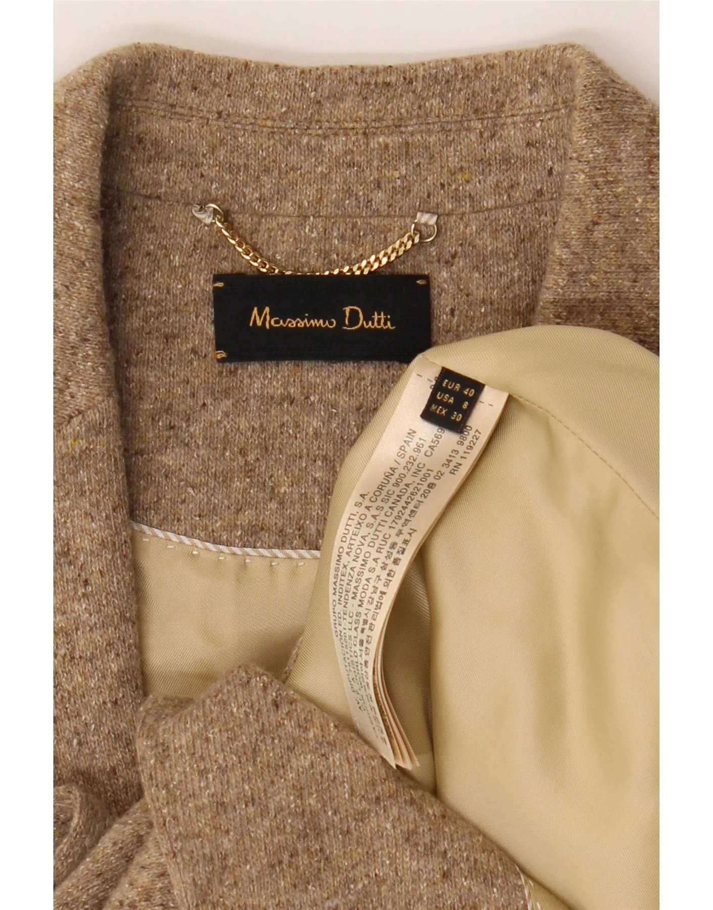 Massimo Dutti Womens Knit 2 Button Blazer Jacket EU 40 Medium Beige Flecked - Image 3
