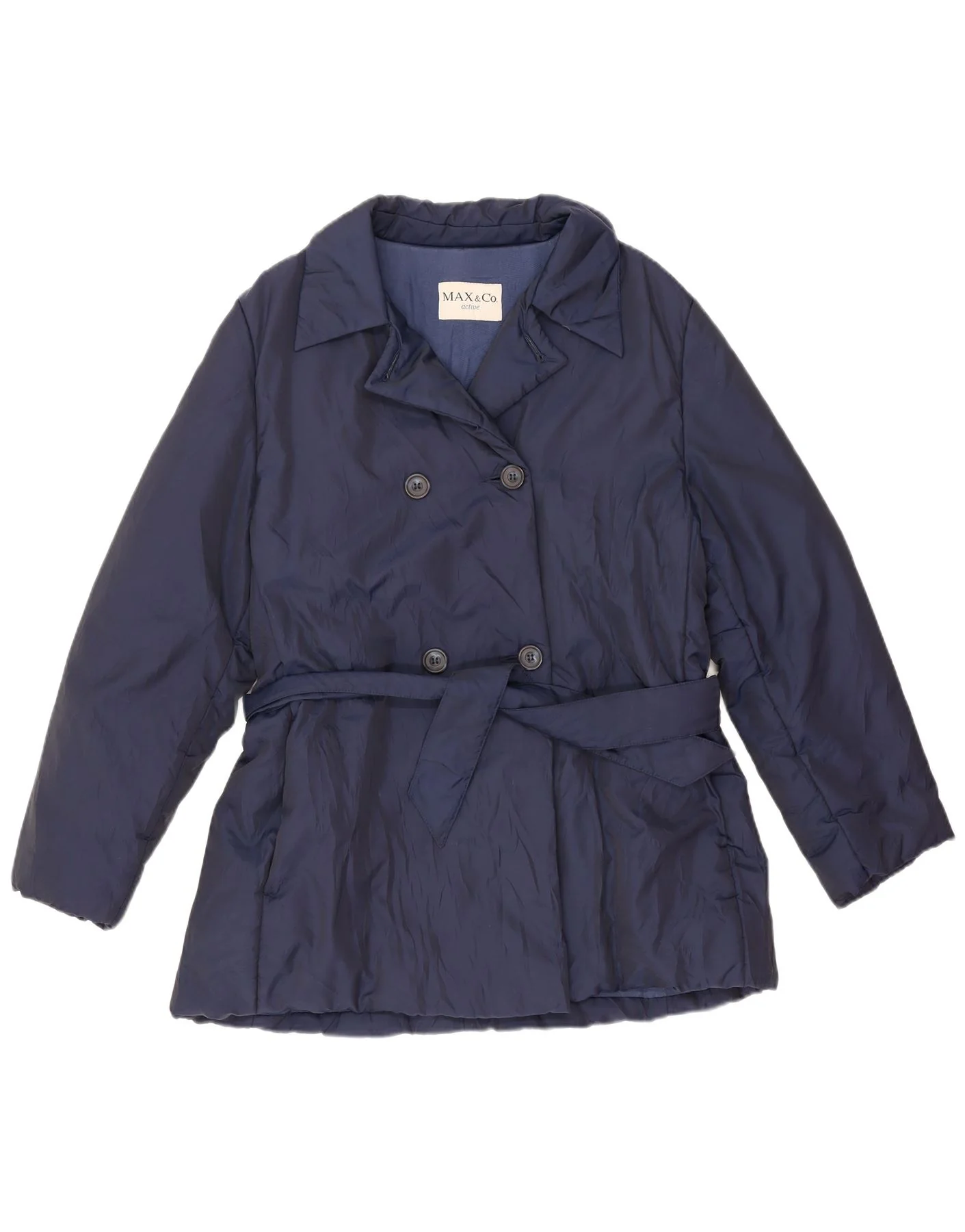 Max & Co. Womens Short Double Breasted Trench Coat IT 46 Large Navy Blue