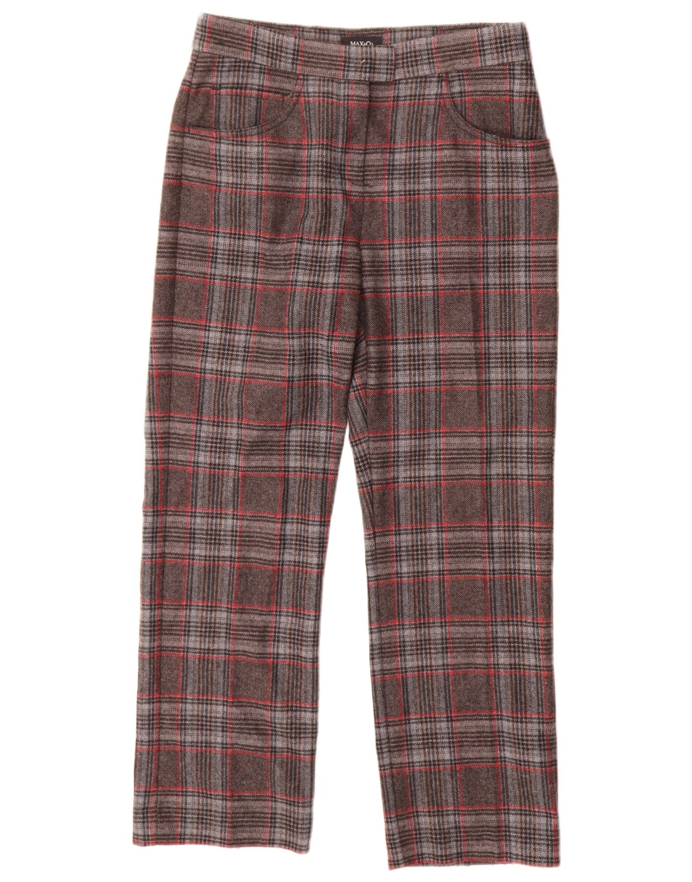 Max & Co. Womens Straight Casual Trousers UK 8 Small W26 L30 Grey Check