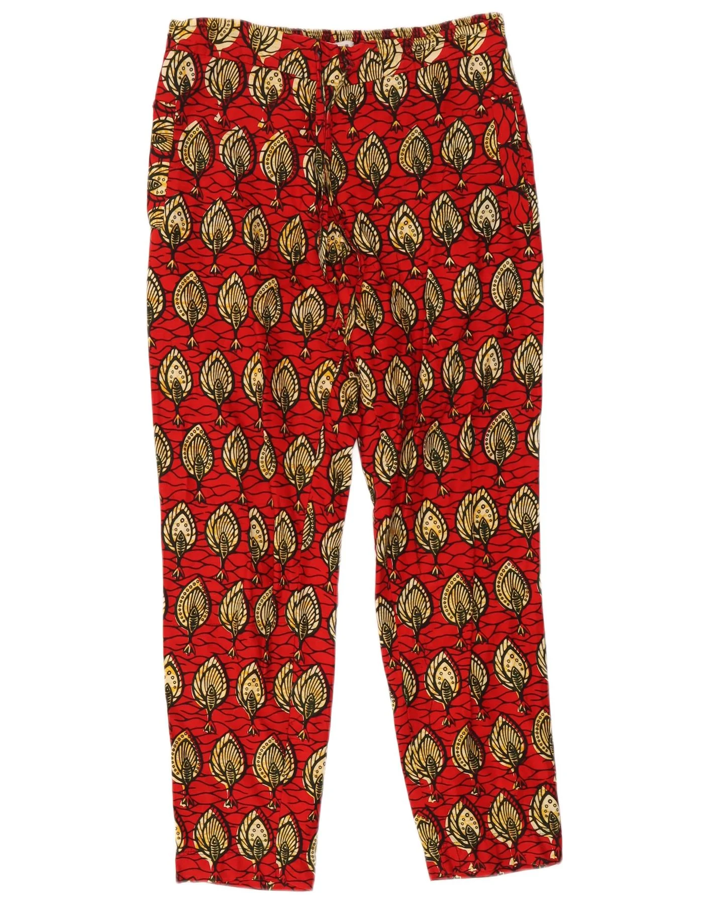 Mayamiko Womens Abstract Pattern Cropped Trousers US 8 Medium W30 L26 Red