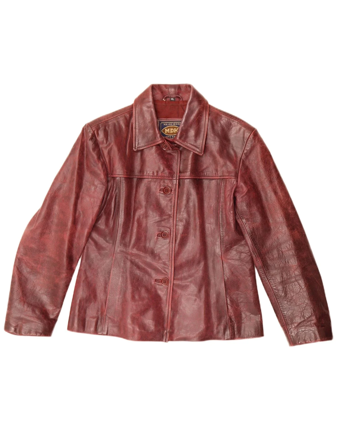 MDK Womens Leather Jacket UK 18 XL Burgundy