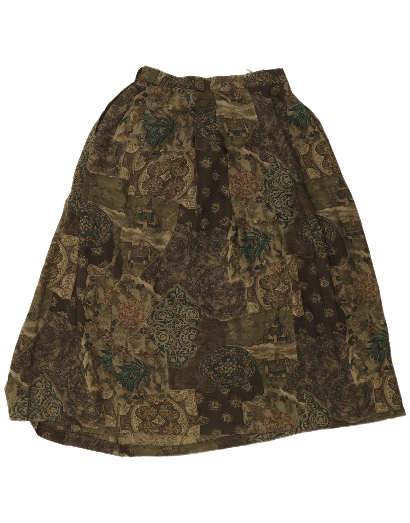 Meico Womens Flared Skirt UK 16 Large W30 Khaki Floral - Image 2