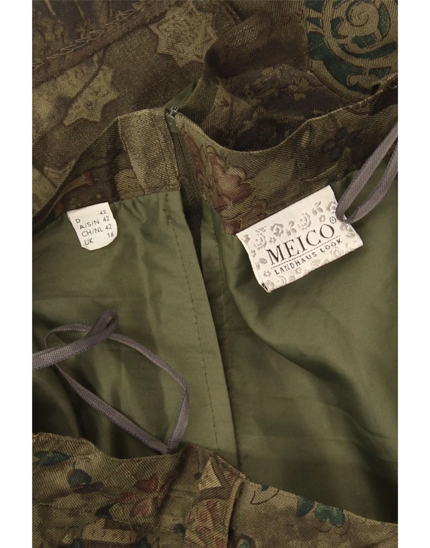 Meico Womens Flared Skirt UK 16 Large W30 Khaki Floral - Image 3