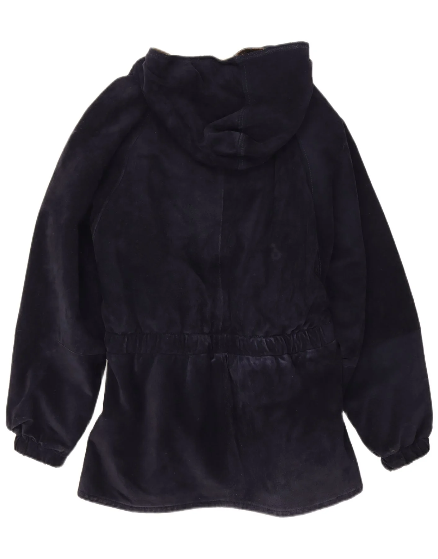 Michael Boris Womens Hooded Suede Windbreaker Coat IT 46 Large Navy Blue - Image 2