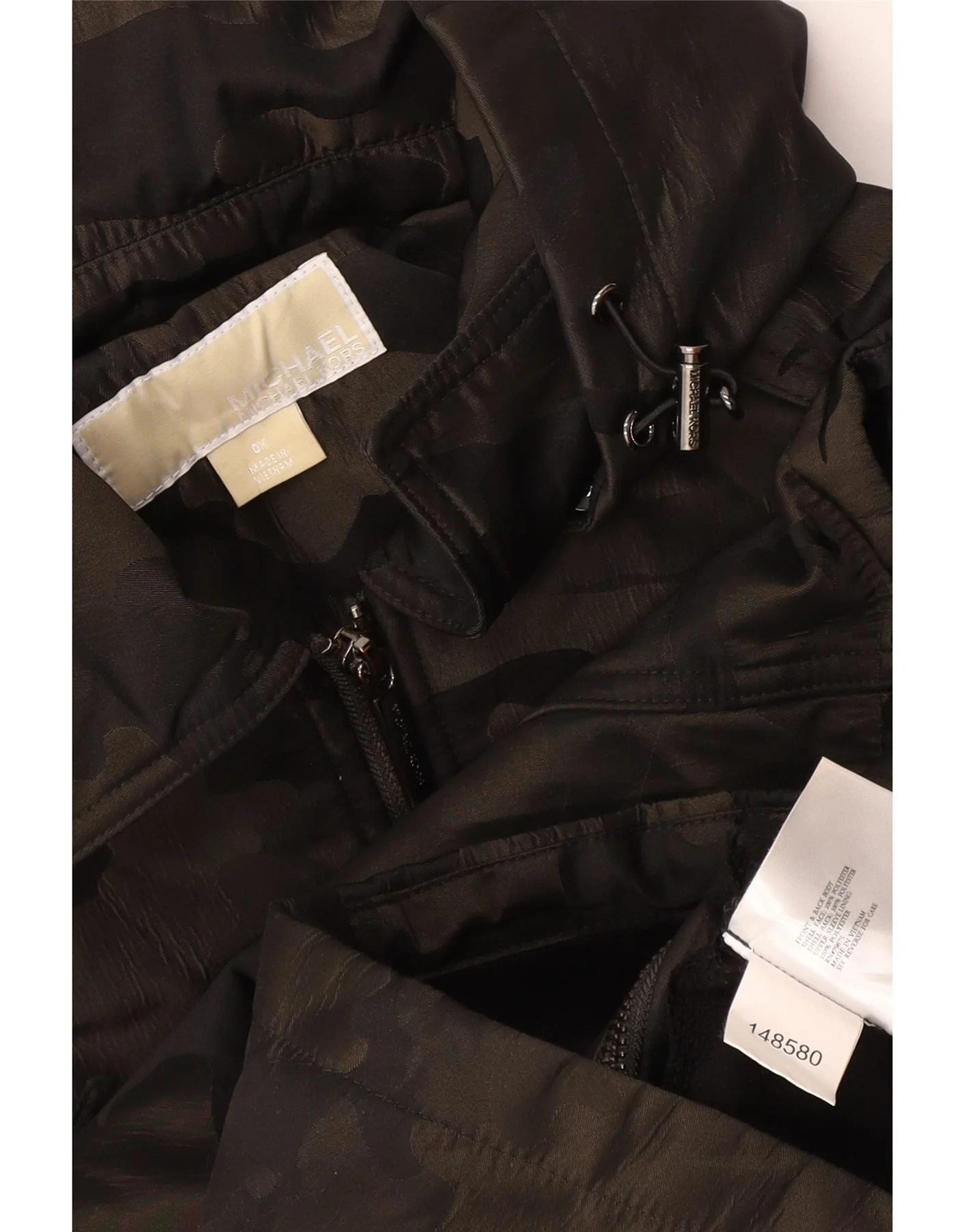 Michael Kors Womens Hooded Parka Jacket UK 18 XL Khaki Camouflage Polyester - Image 3