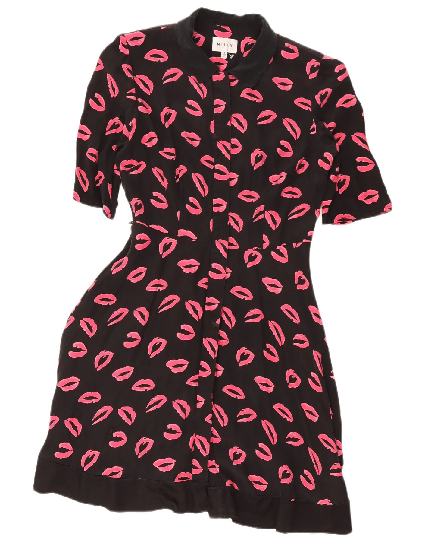 Milly Womens Abstract Pattern Short Sleeves Shirt Dress US 4 Small Black