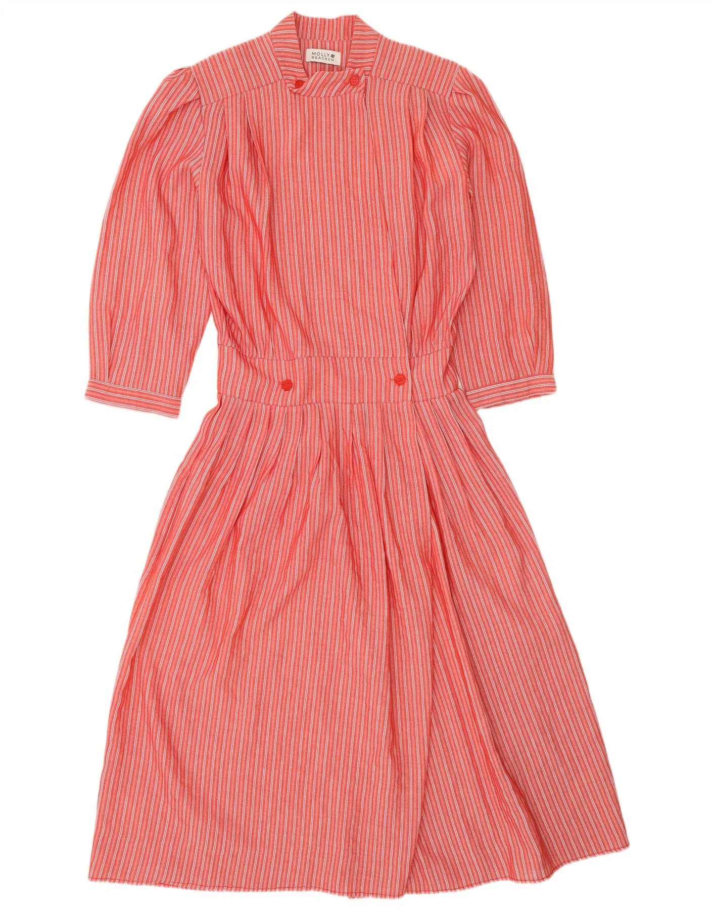 Molly Bracken Womens 3/4 Sleeve Tea Dress UK 14 Medium Red Striped Retro