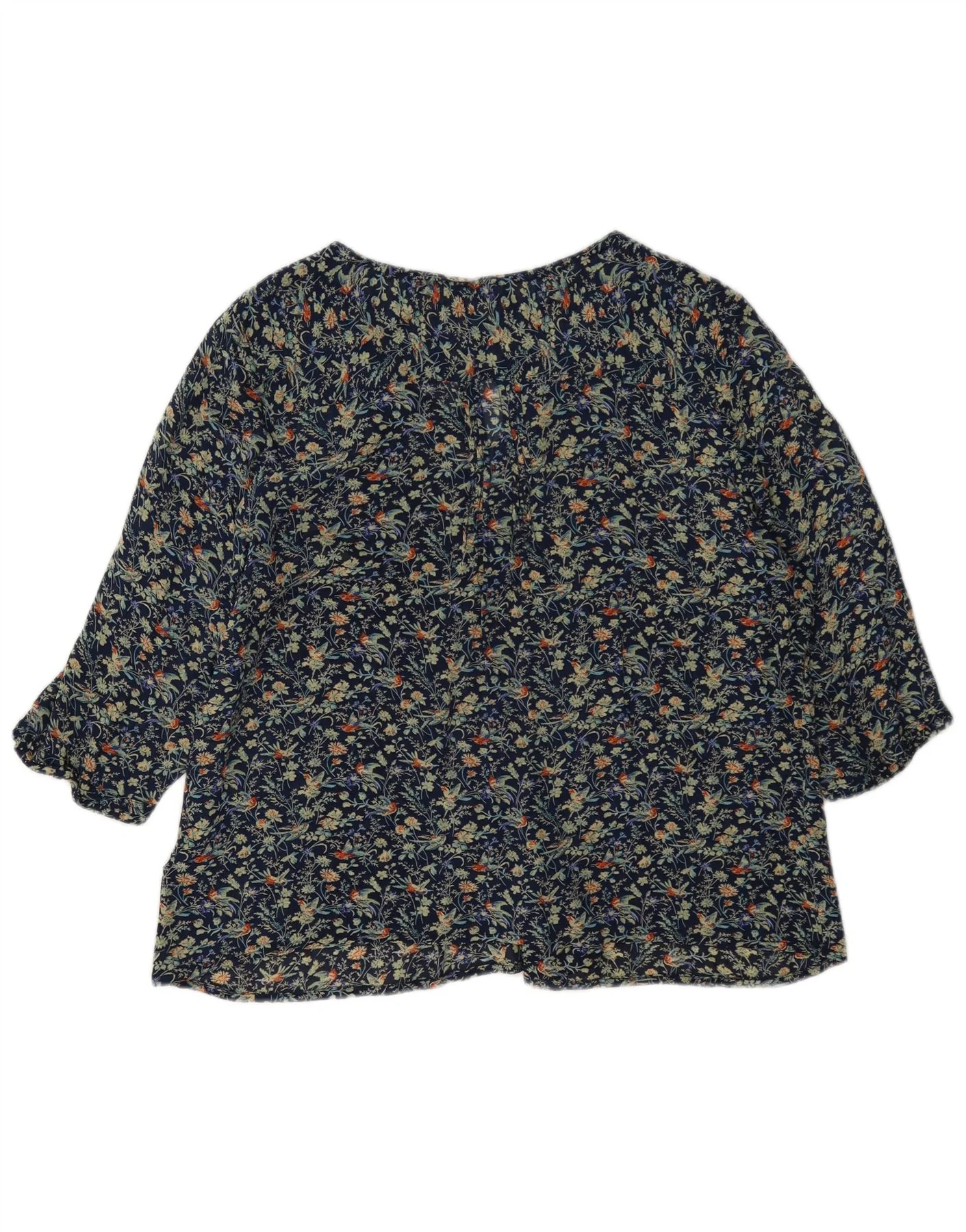 Monsoon Womens 3/4 Sleeve Blouse Top UK 16 Large Navy Blue Floral Viscose - Image 2