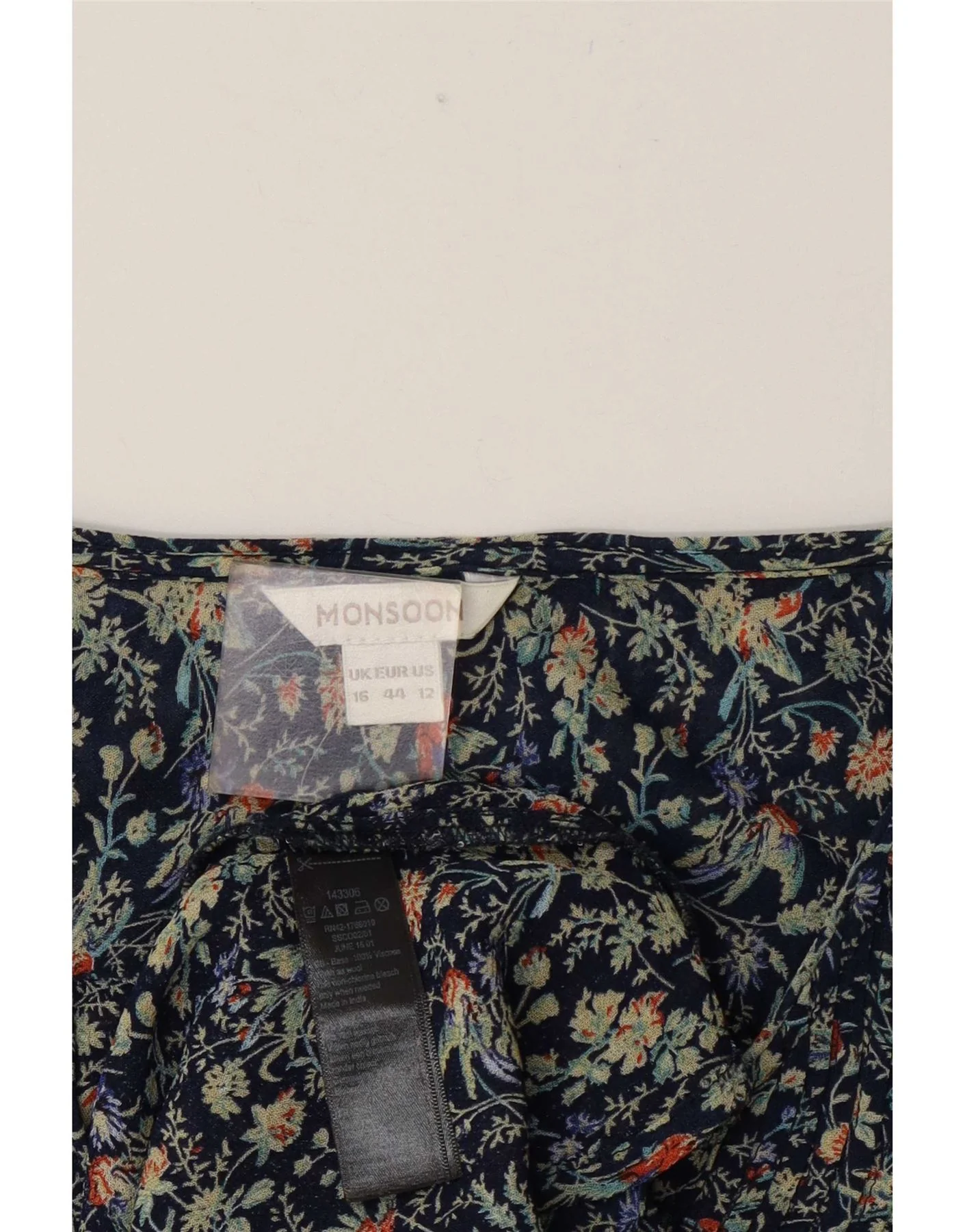 Monsoon Womens 3/4 Sleeve Blouse Top UK 16 Large Navy Blue Floral Viscose - Image 3