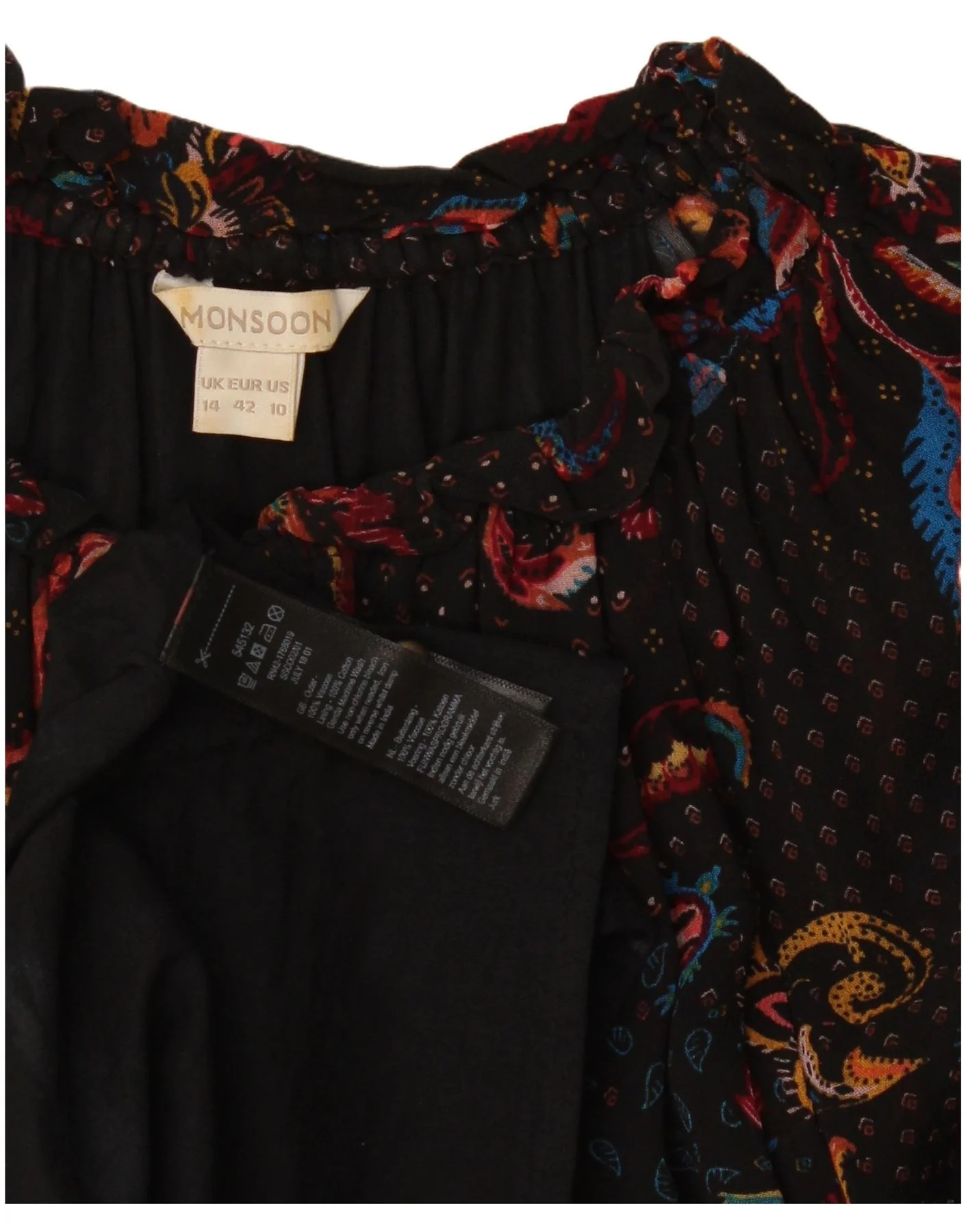 Monsoon Womens Long Sleeve Asymmetric Maxi Dress UK 14 Medium Black Paisley - Image 3