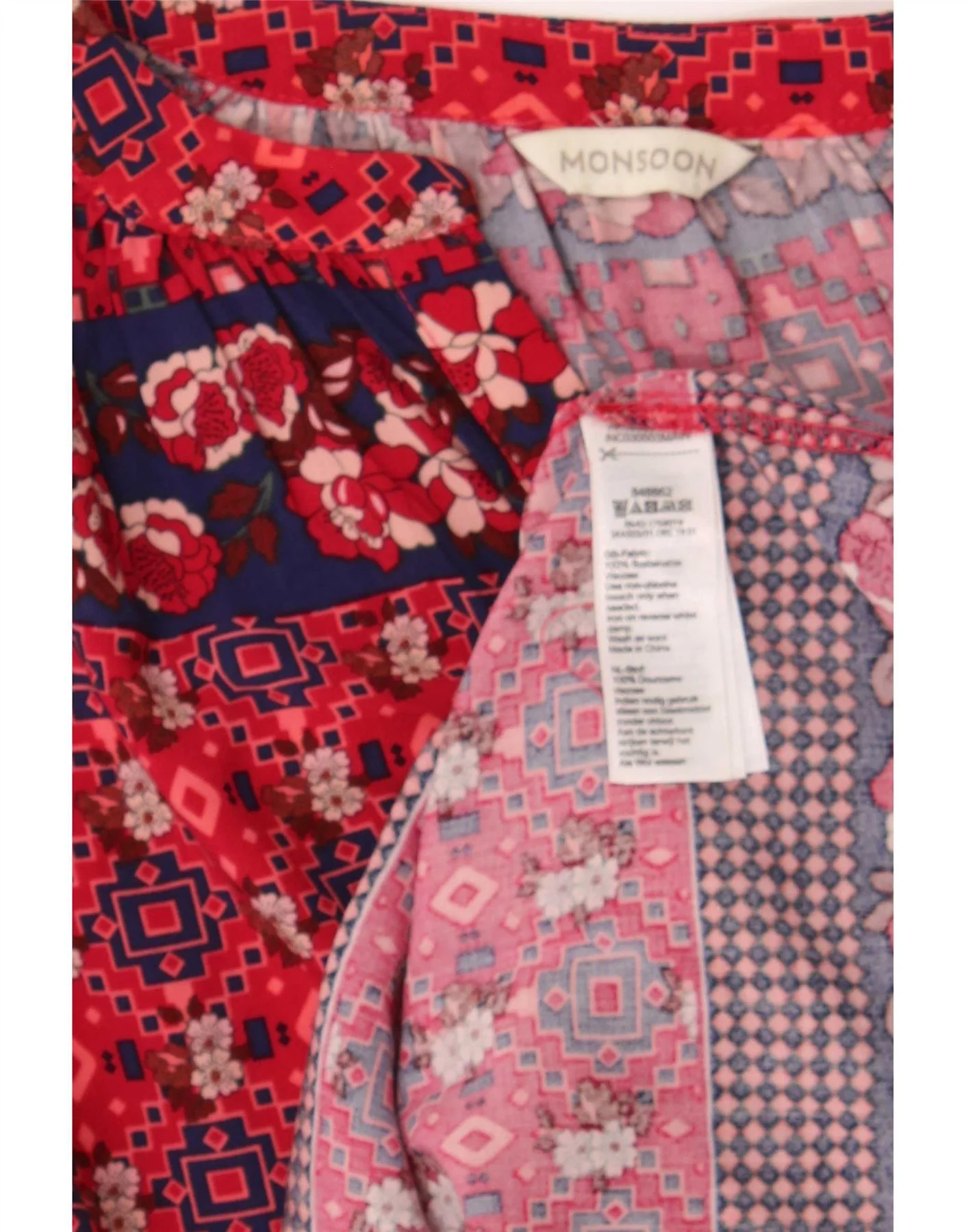 Monsoon Womens Long Sleeve Blouse Top UK 14 Large Red Geometric Viscose - Image 3