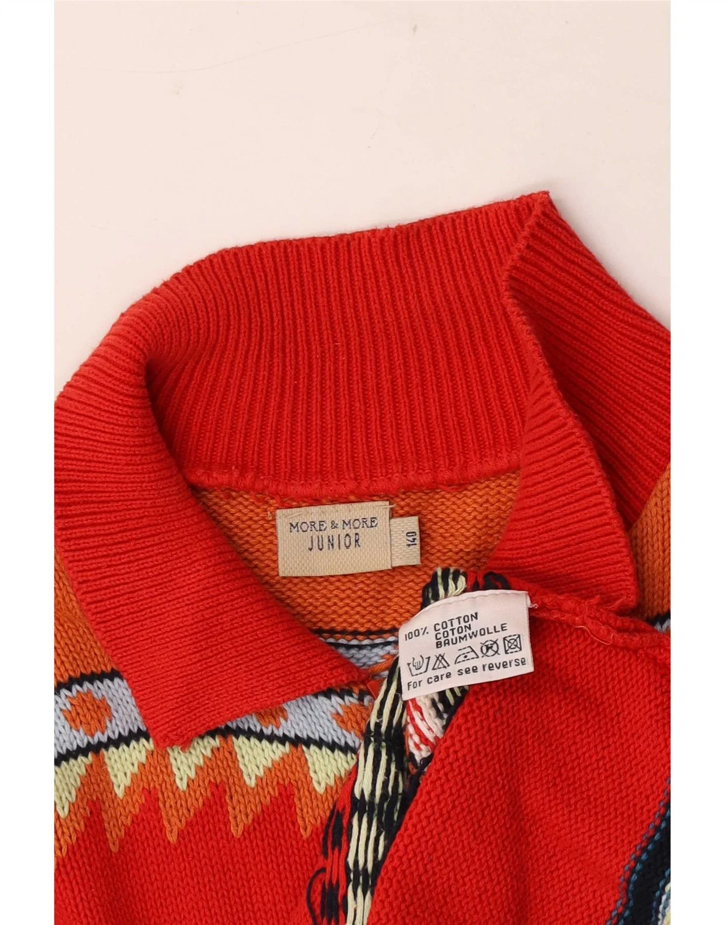 MORE & Boys Cardigan Sweater 9-10 Years Red Geometric Cotton - Image 3