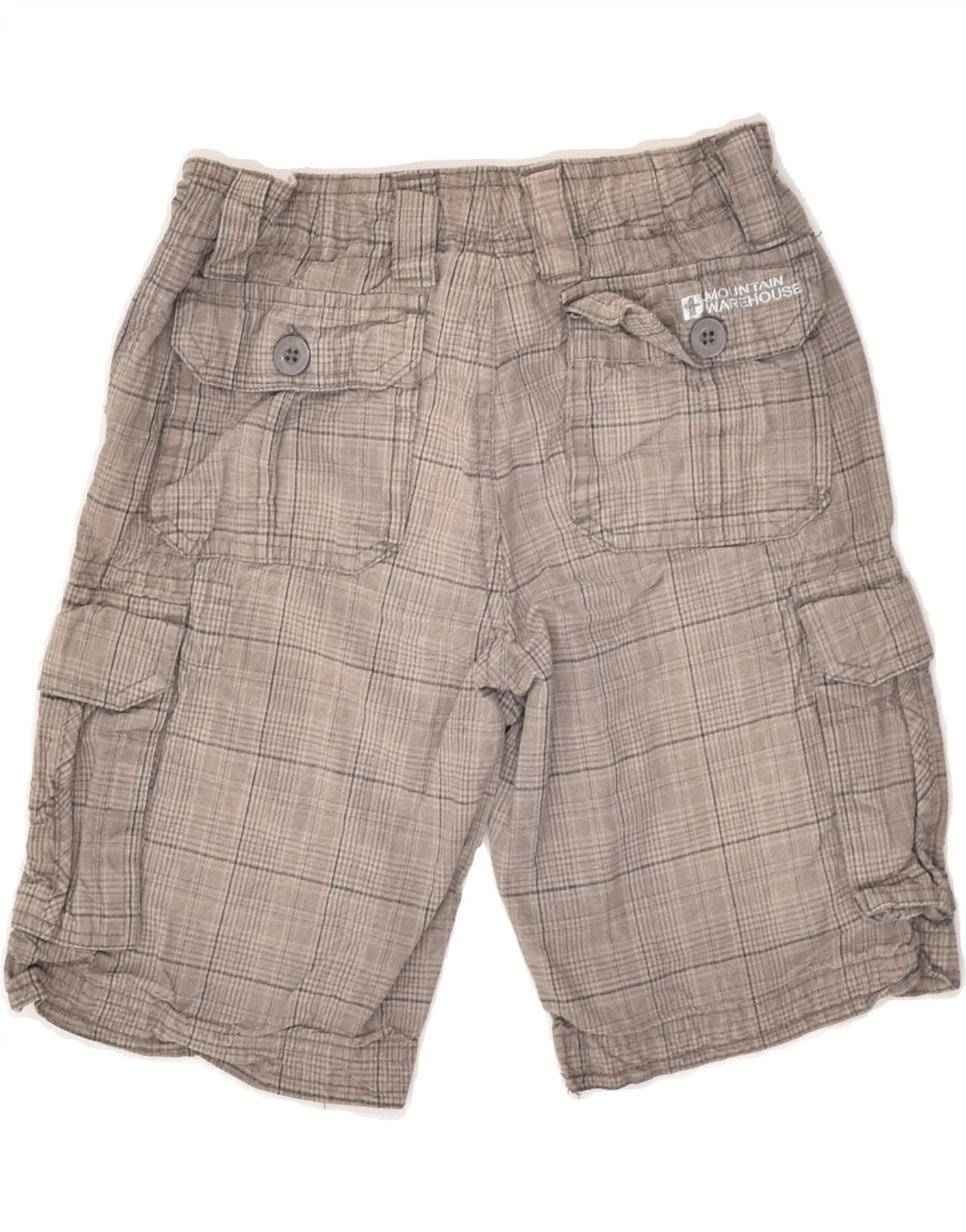 MOUNTAIN WAREHOUSE Boys Cargo Shorts 7-8 Years W22 Grey Check Cotton - Image 2